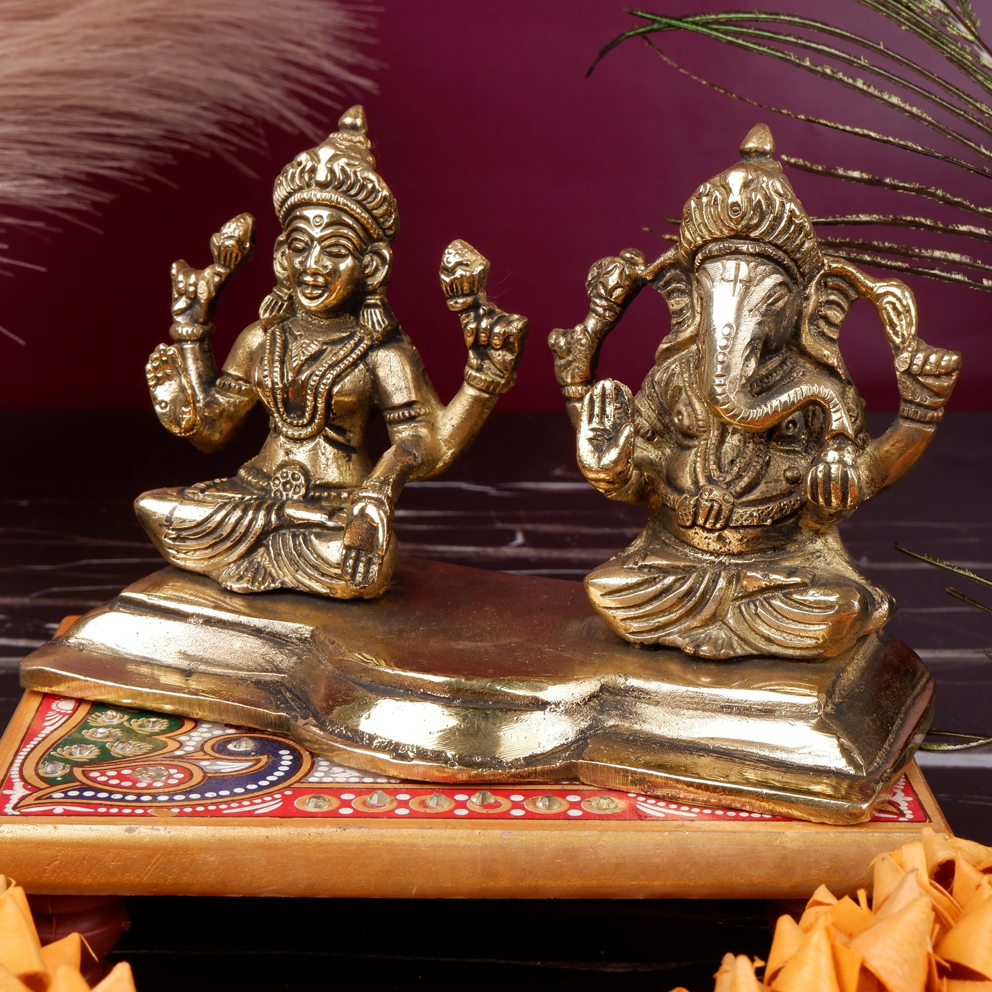 Shoppingrox Lakshmi Ganesh Set 10 Cm Religious Idol & Figurine Brass Metal Yellow Color