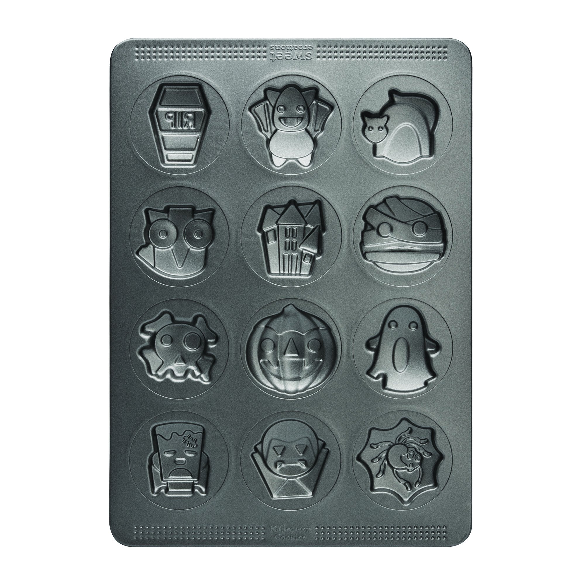 Sweet Creations 12-Cup Halloween Non-Stick Cookie Mold, Gray
