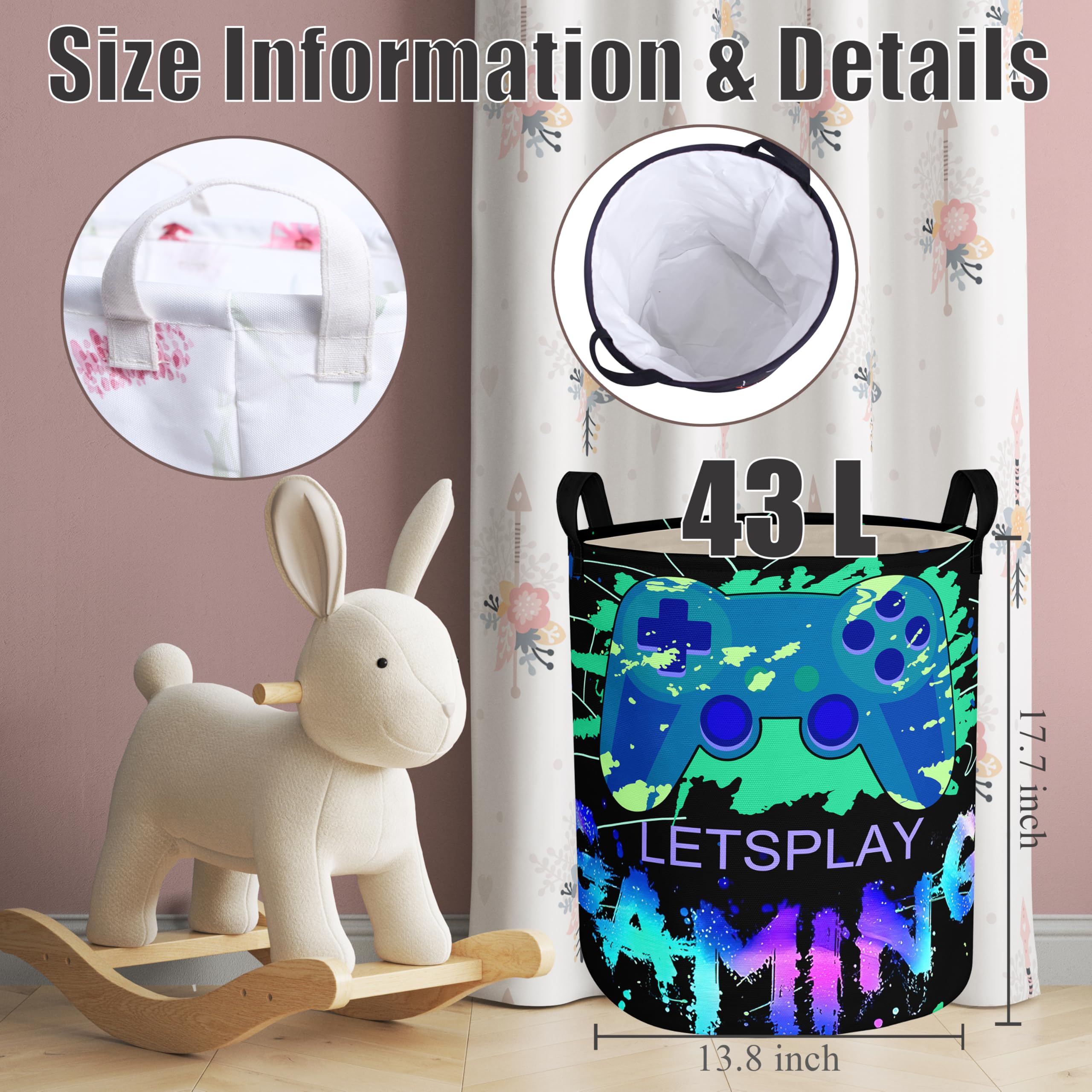 Gaming Laundry Basket With Lining Foldable Kids Laundry Hamper Light Weight Clothes Storage Basket Gamepad Waterproof Room Toy O