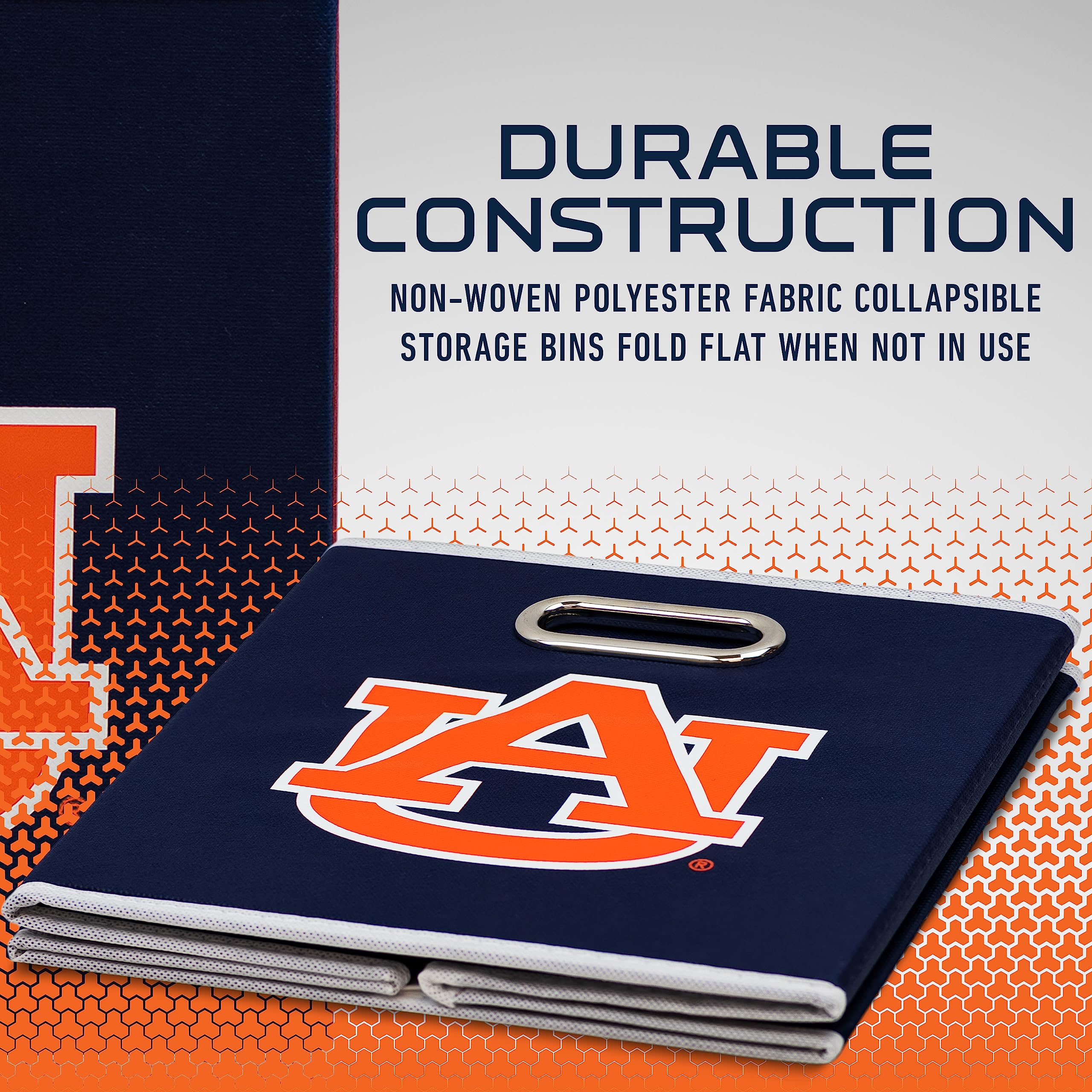 Franklin Sports Ncaa Auburn Tigers Collapsible Storage Bin - Made To Fit Storage Bin Shelf Organizers - 10.5'' X 10.5''
