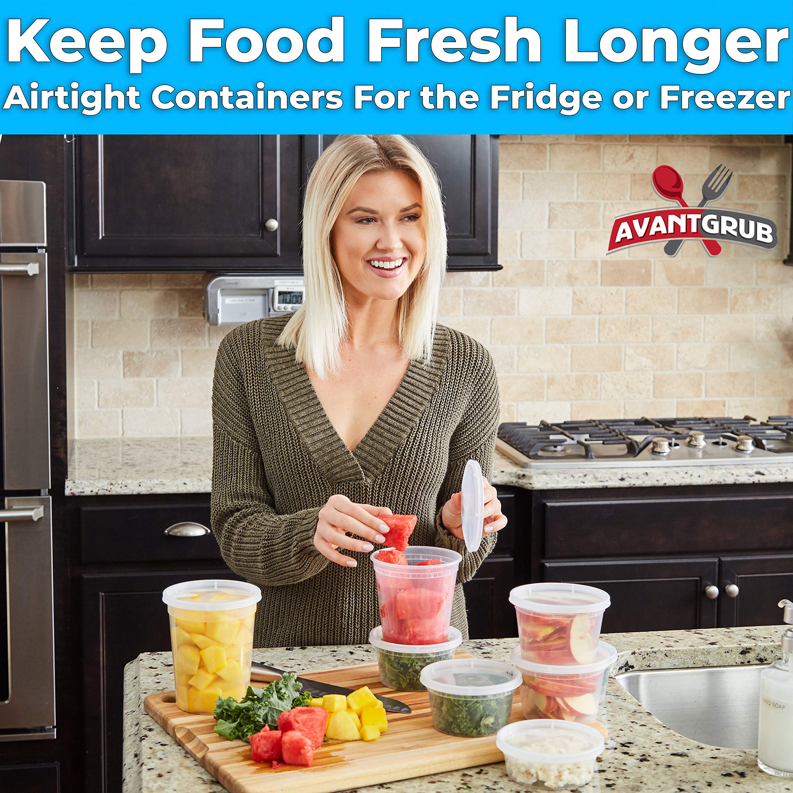 Avant Grub Food Storage Container, Deli Grade, Bpa Free Plastic Containers With Lids, 12Ct. Leakproof, Microwavable Portion Cont