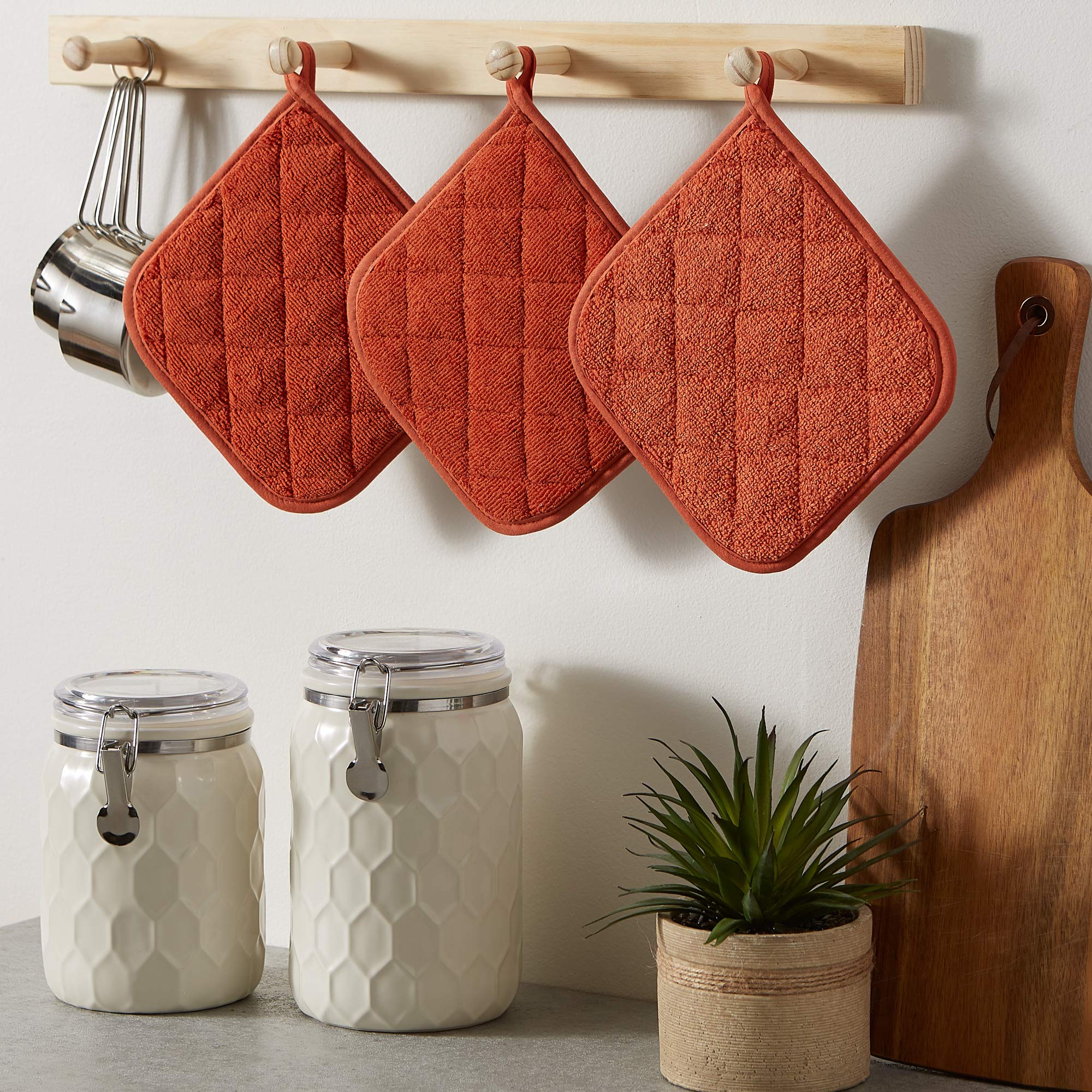 Dii Basic Terry Collection Quilted 100% Cotton, Potholder, Spice, 3 Piece