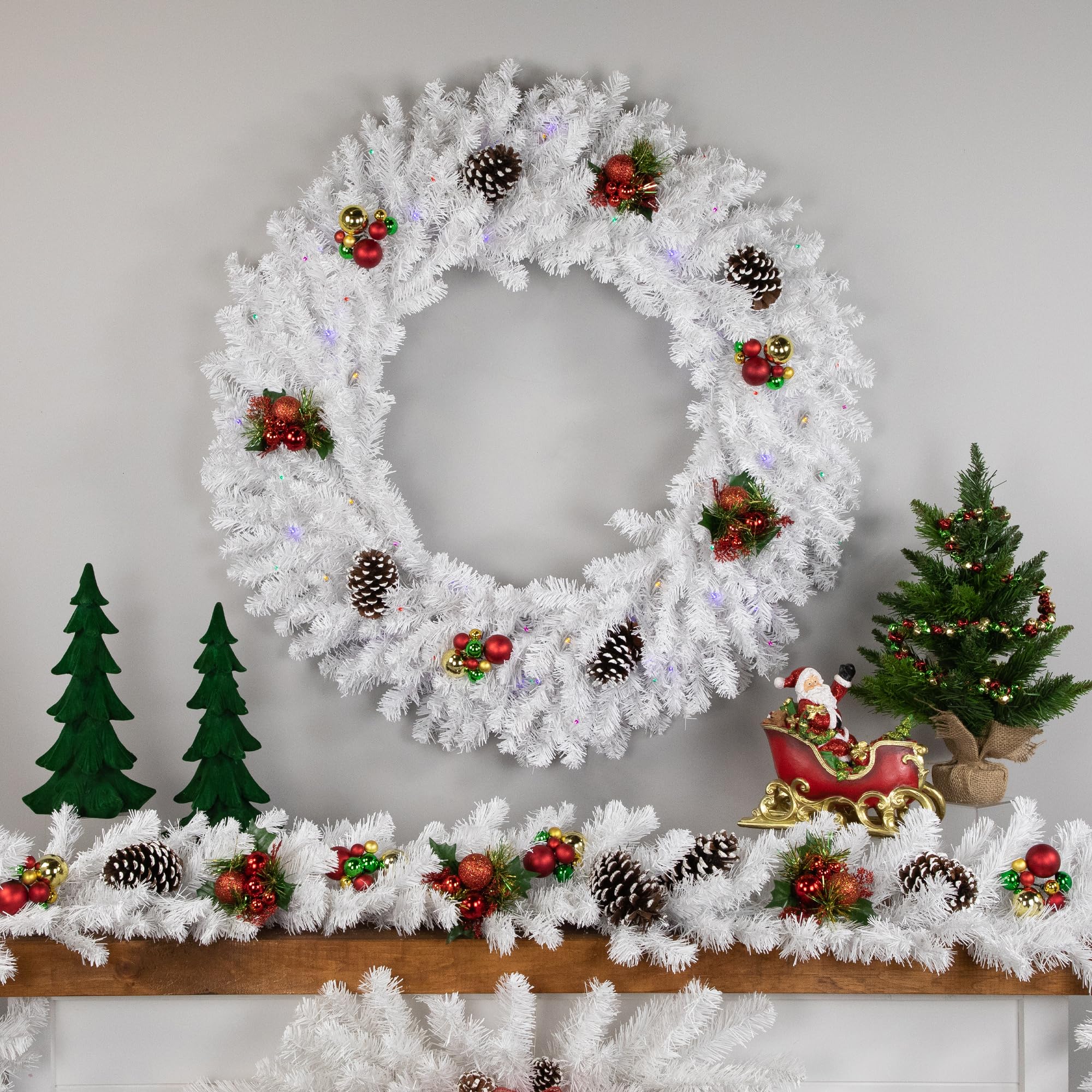 Pre-Lit White Pine Battery Operated Christmas Wreath - 36 - Multicolor LED Lights