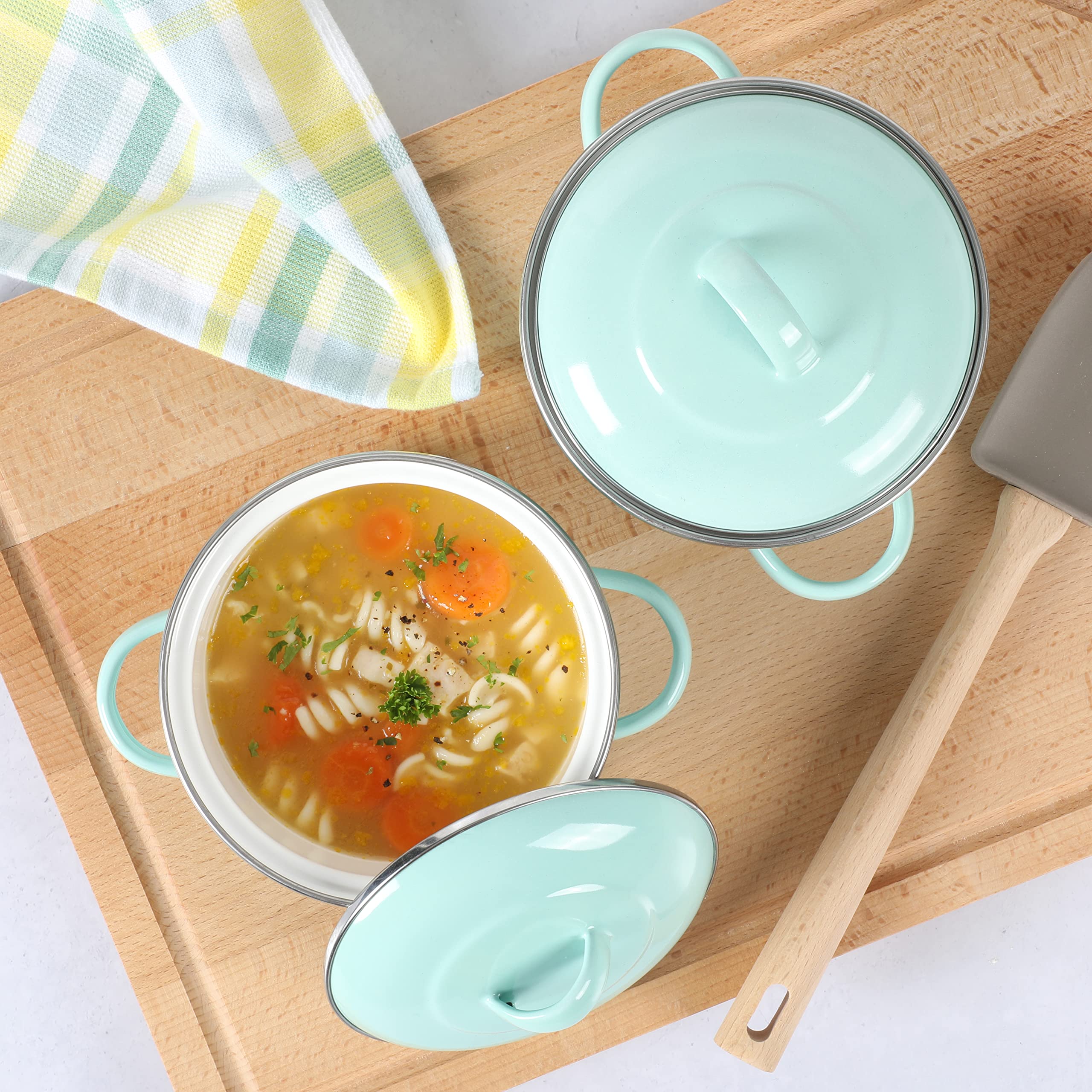 Martha Stewart Thayer 2-Pack 5.5'' Enamel On Steel Mini Scratch Resistant Dutch Oven W/Lid - Martha Blue