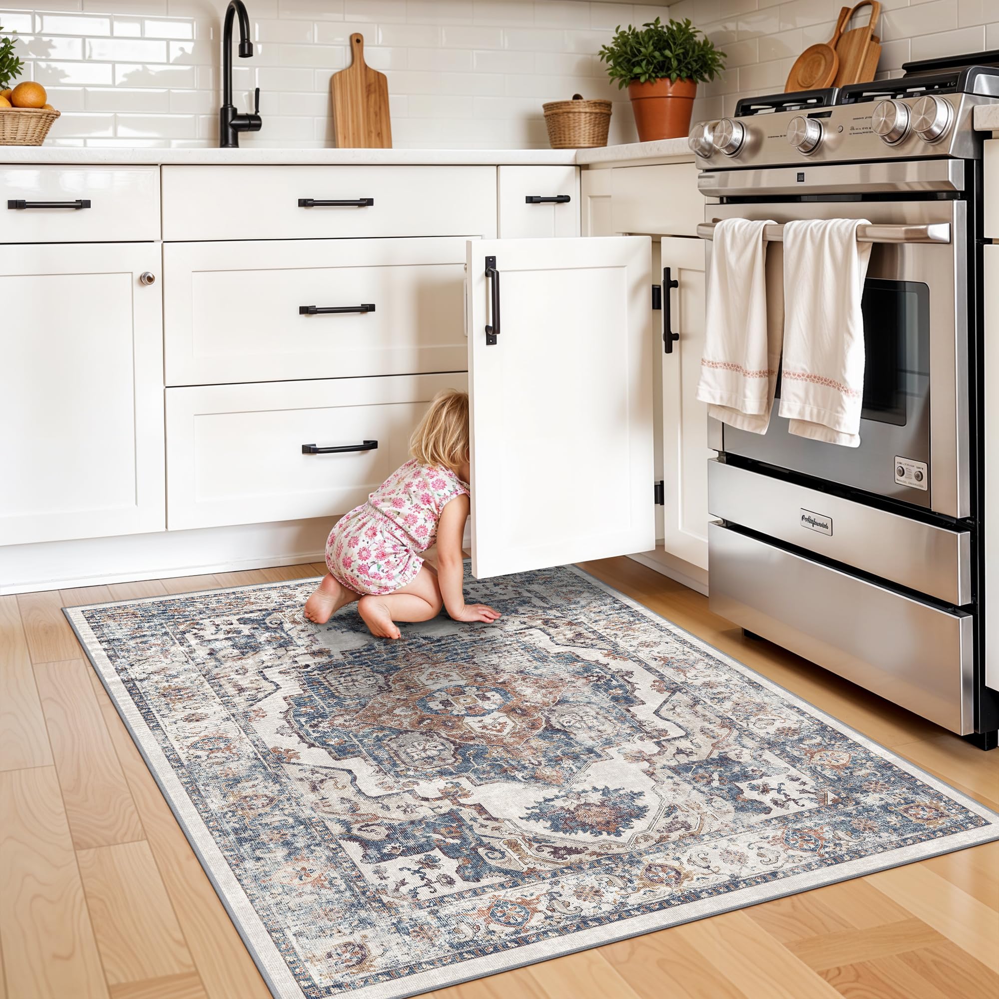 Washable 3x4 Entryway Area Rugs: Farmhouse Non-Slip kitchen Sink Floor Mats Water-Resistant Small Carpet for Bathroom Living Roo