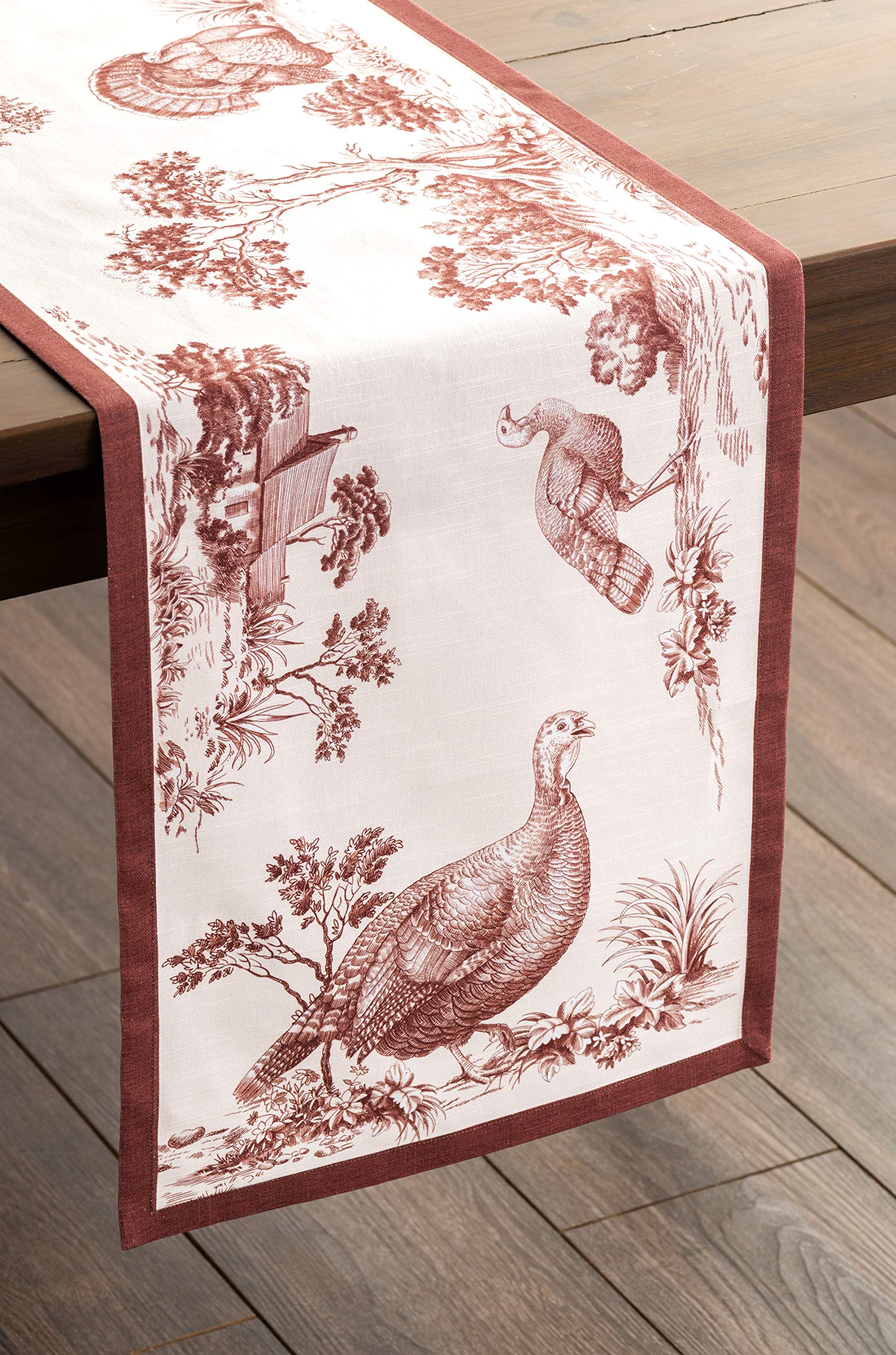 Maison D' Hermine Tablerunner 100% Cotton 14.50Inch X 60Inch Decorative Table Runner, Holidays, Buffet, Holy Jouy - Brown (Singl
