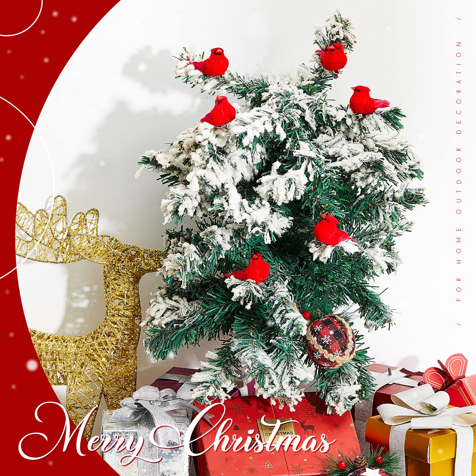 Taiyin 36 Pcs Red Cardinal with Clip on Christmas Tree Mini Ornament Red Feather Faux Birds Decorations Bird Craft Ornament for