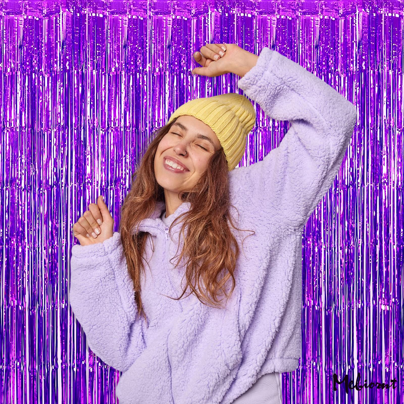 4 Pack Purple Fringe Curtain Backdrop  3.2Ft x 8.2Ft Metallic Tinsel Foil Fringe Streamers Curtains Background for Photo Booth Birthday Wedding Baby Shower Party Thanksgiving Christmas Decorations
