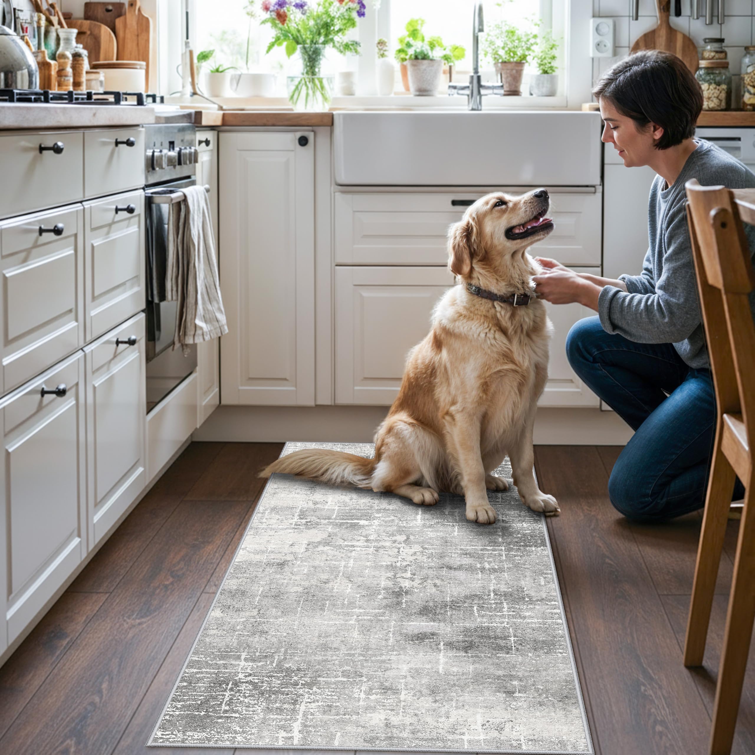 Washable 2x4 Entryway Area Rugs: Non-Slip Abstract Water Resistant Kitchen Rug Durable Doormat Soft Bedroom Carpet Indoor Low Pi