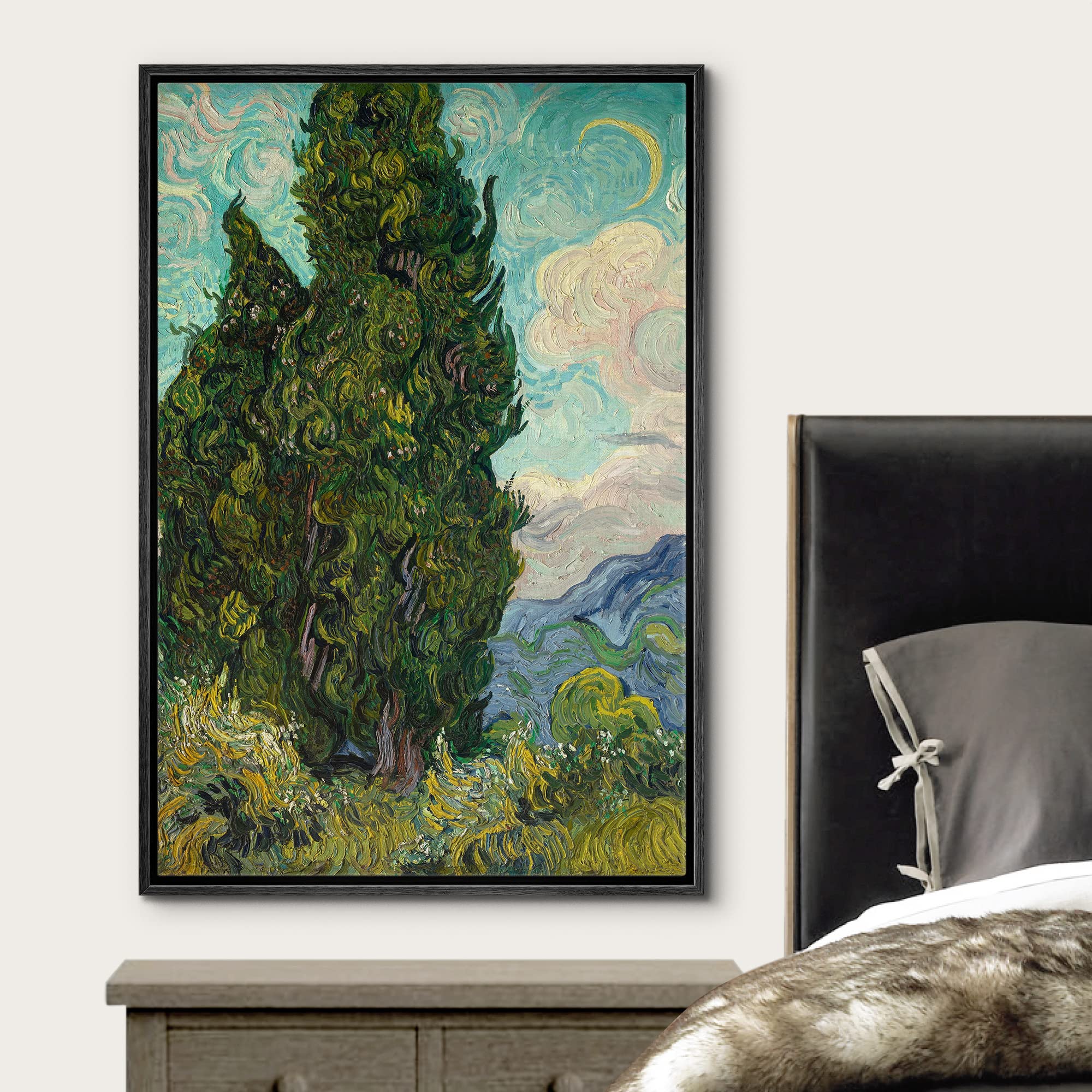 Wall26 Framed Canvas Print Wall Art Countryside Cypress Trees By Vincent Van Gogh Classic Historic Illustrations Fine Art Decora