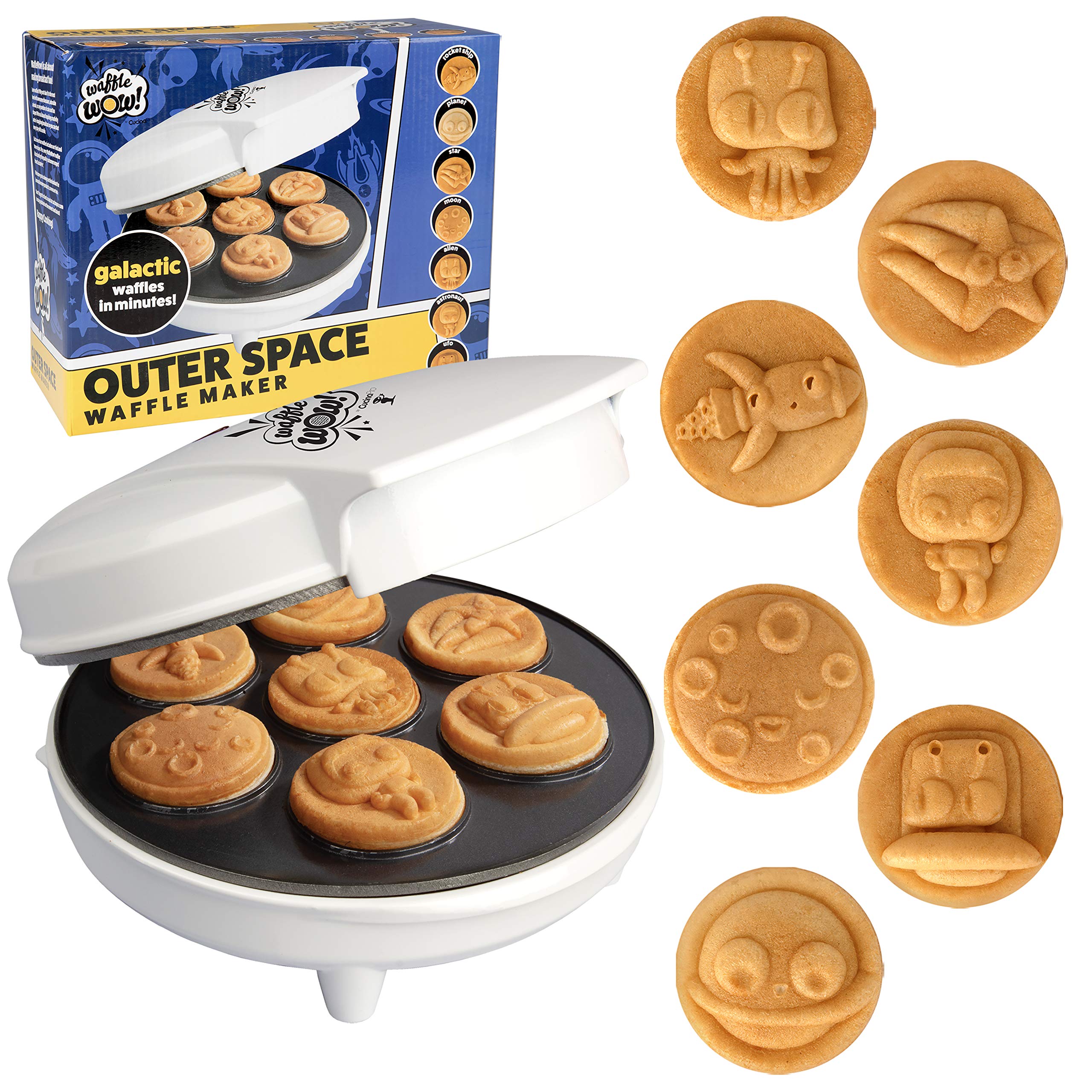 Out of This World Kids Waffle Maker  Make 7 Space Pancakes Feat. Astronauts, Moons, Stars & More in Minutes Electric Non Stic
