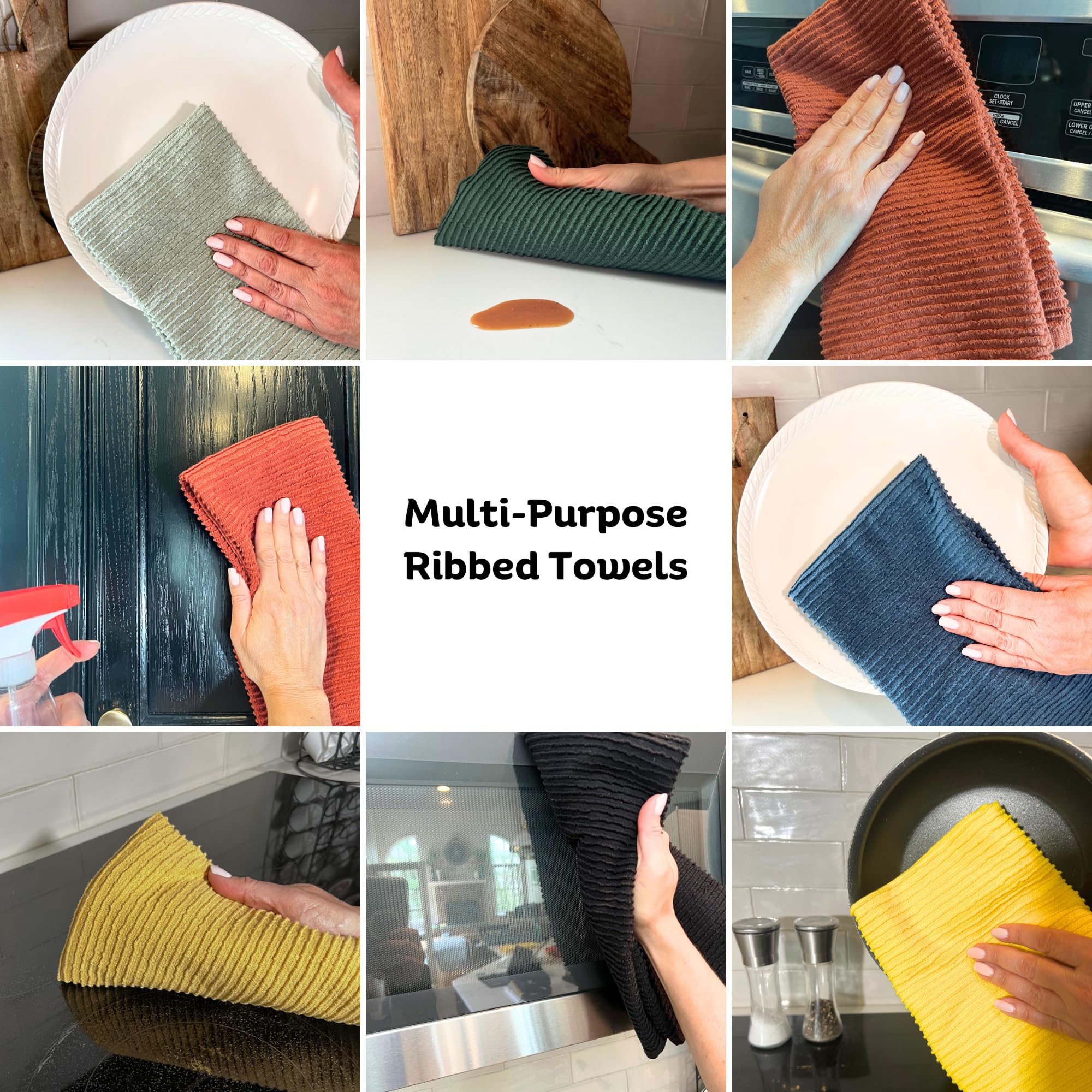 Avocado Forest Green Kitchen Hand Dish Towels: Oversized 28'' X 18'',100% Cotton Cloth Soft Cleaning Drying Absorbent Ribbed Des