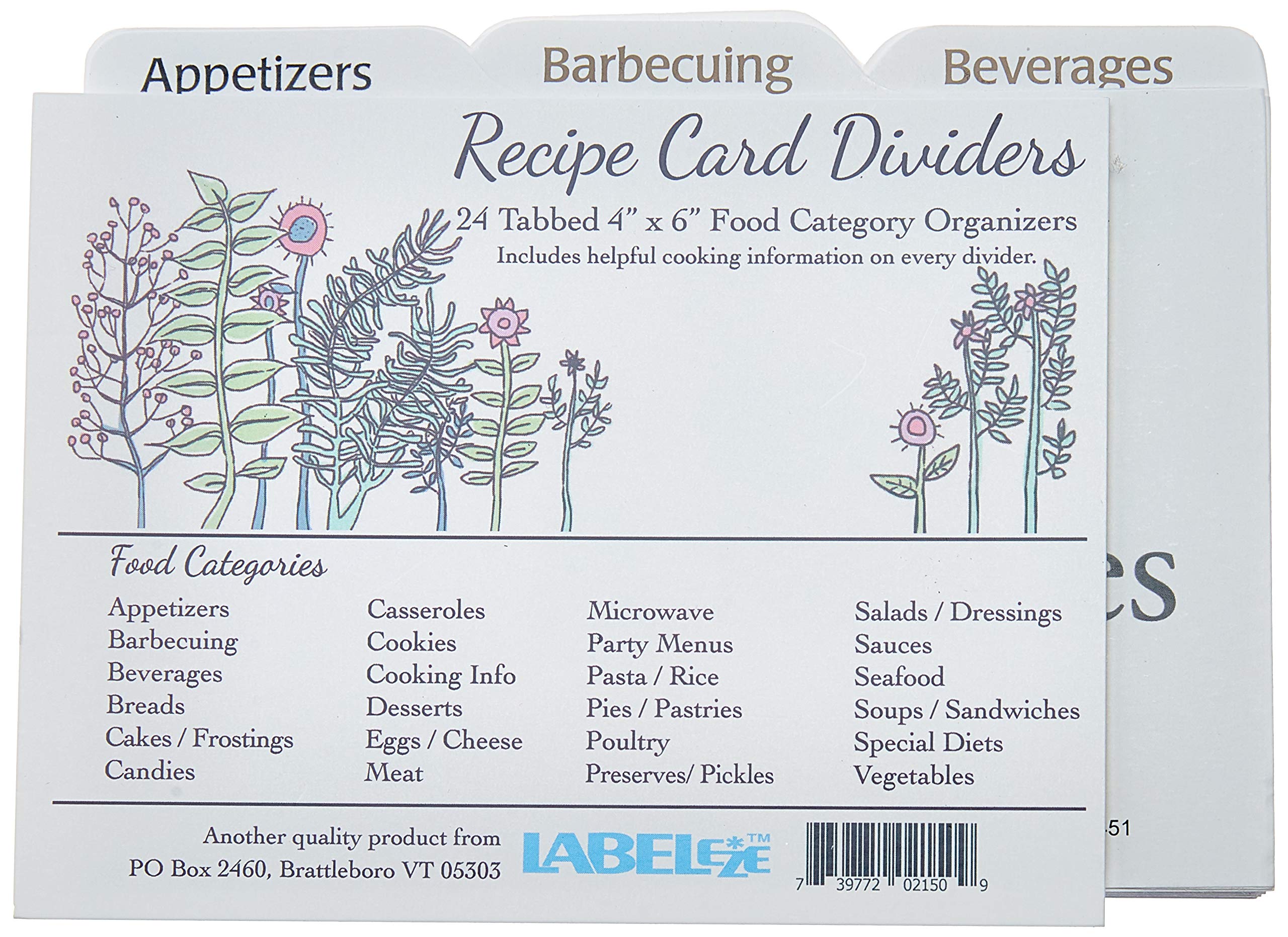 Labeleze 4-By-6-Inch Recipe Card Divider Set