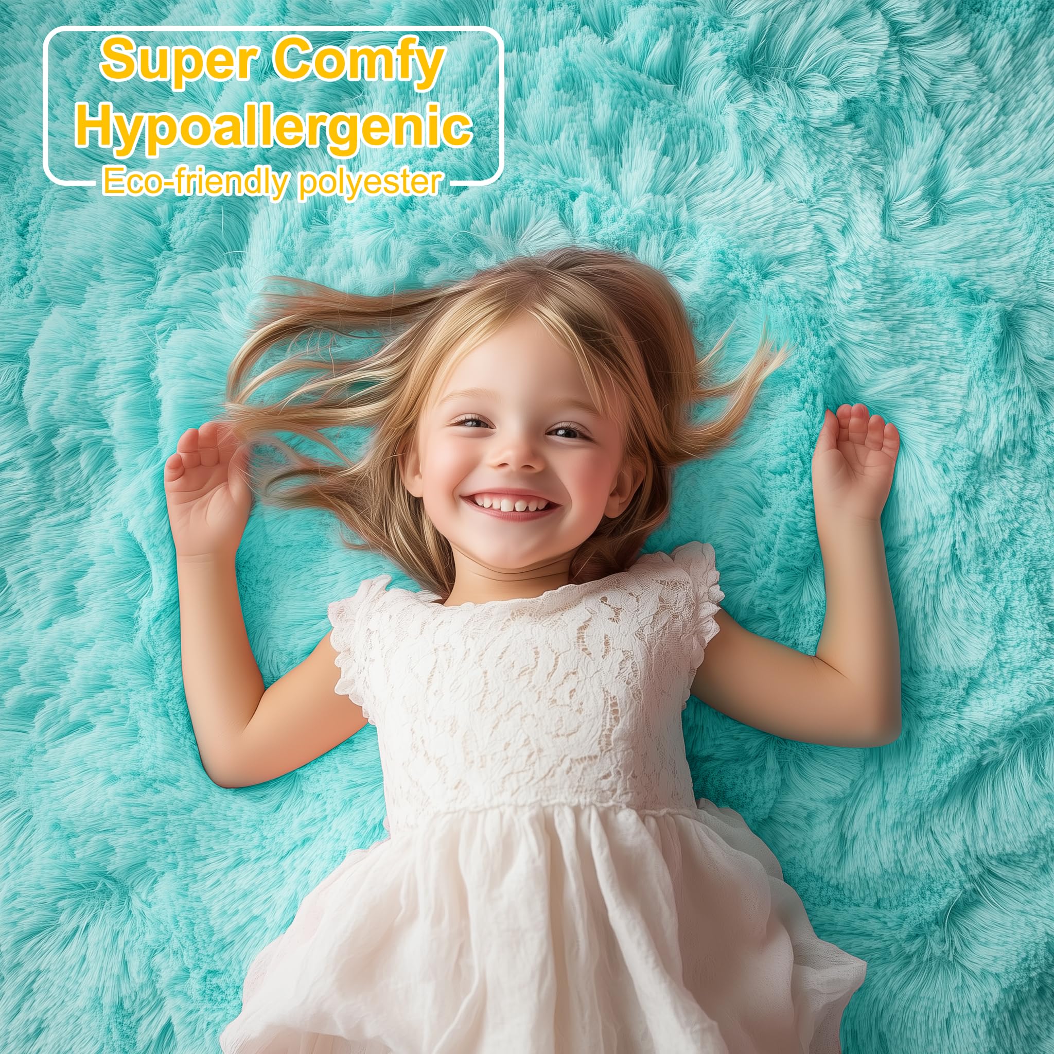 PAGISOFE Teal Rug Fluffy Shag Area Rugs for Bedroom Boys 5x7 Soft Fuzzy Shaggy Rugs for Living Room Nursery Carpet Indoor Floor