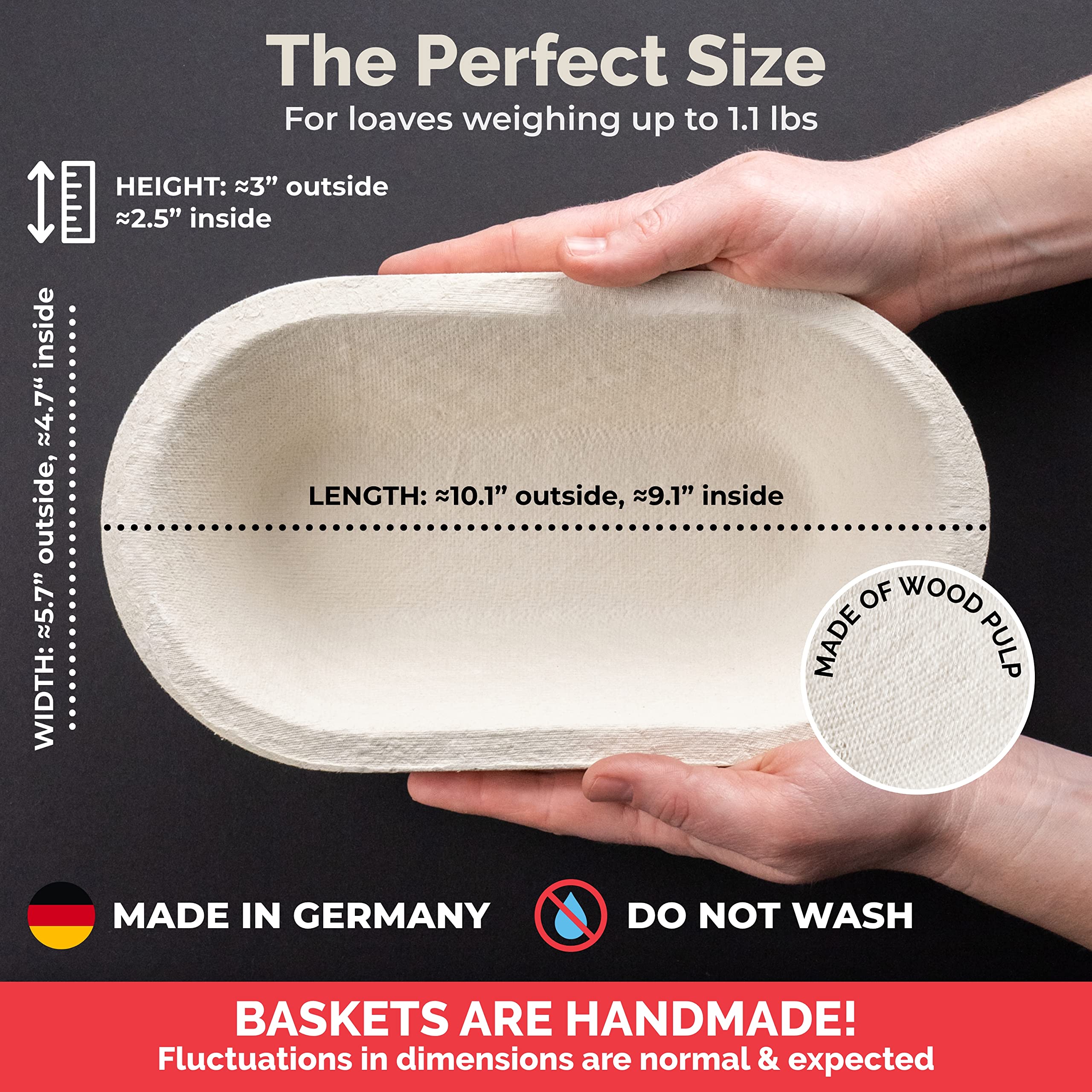 Bulka Small Oval 500G Banneton Bread Proofing Basket Pressed Wood Pulp Brotform - Plane Non-Stick Batard Sourdough Banneton Bask