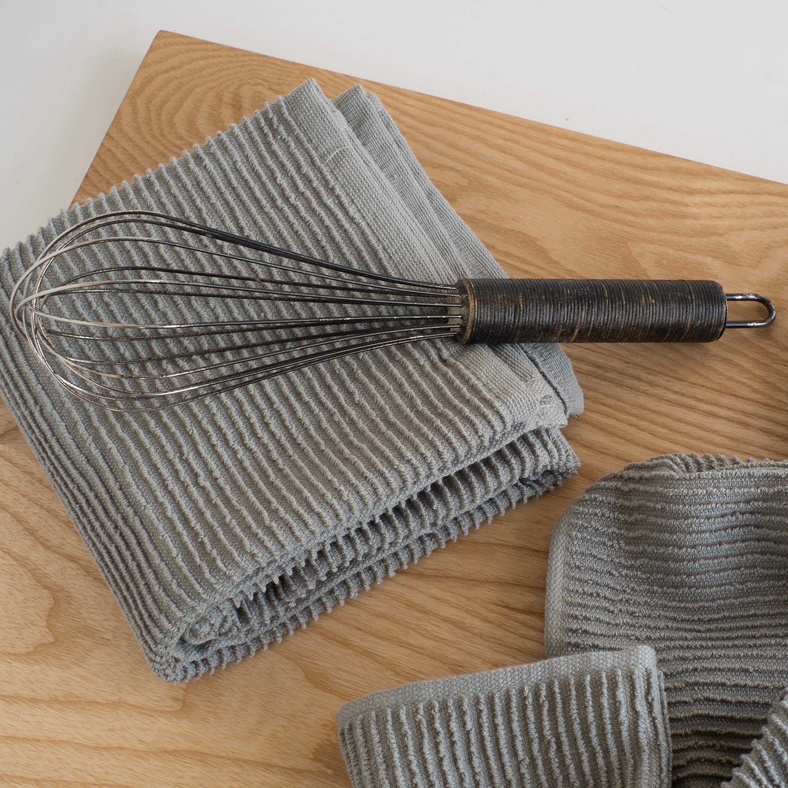 Now Designs 197422Aa Ripple Kitchen Towel, Set Of 2, London Grey