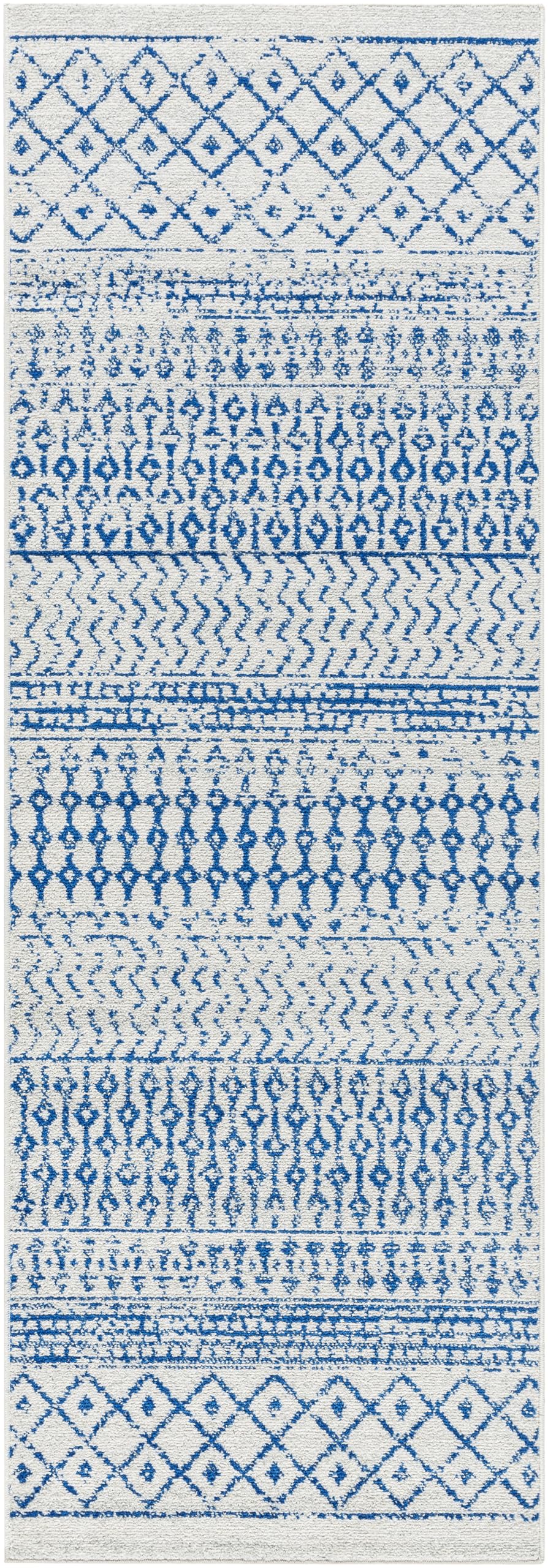 Livabliss Area Rugs - 2x12 Chester Boho Moroccan Cream Runner Rug for Living Room Bedroom - Blue Slate Gray Geometric Stain Resi