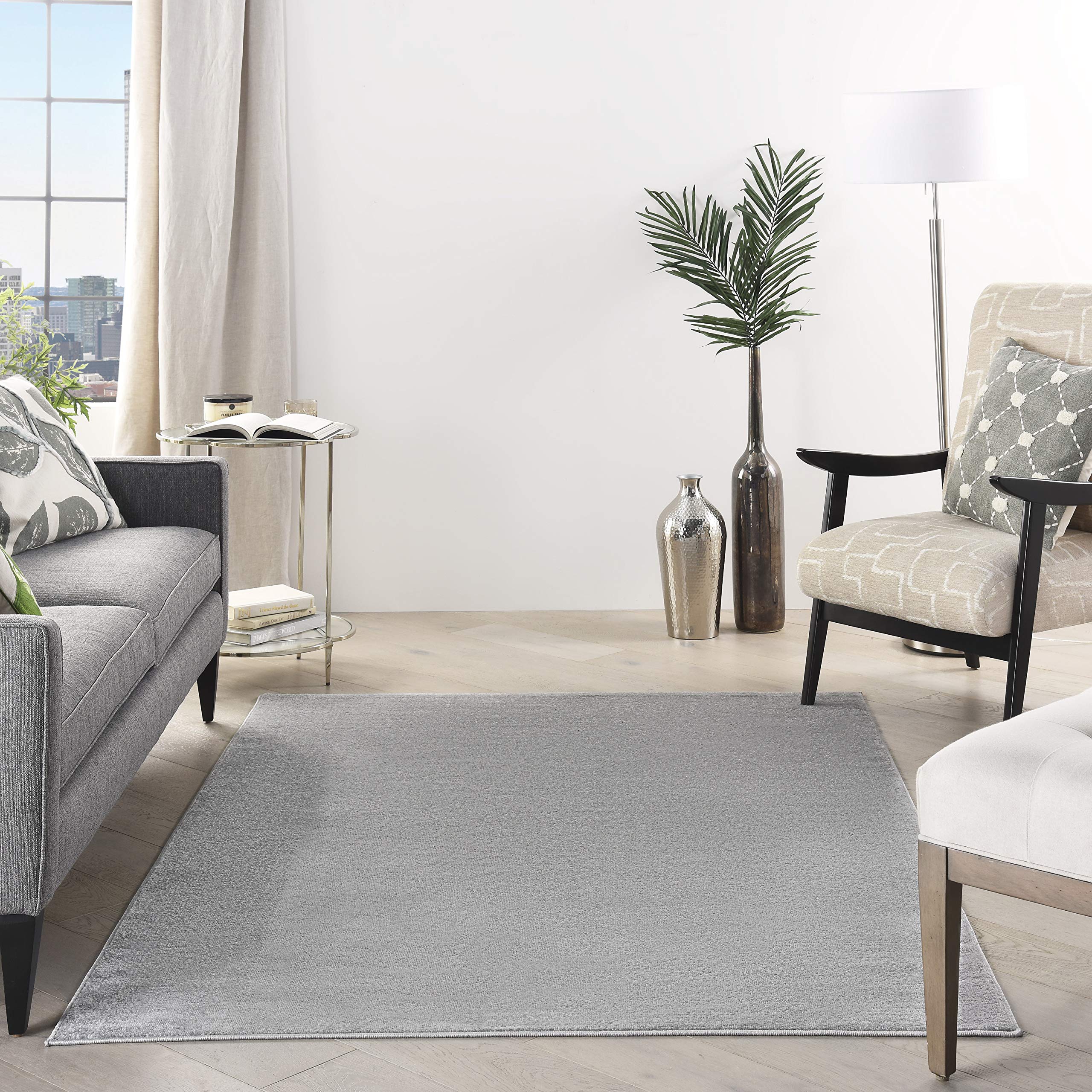 Nourison Home Essentials Solid Contemporary Silver Grey 4 X 6 Area Rug , 4 X 6