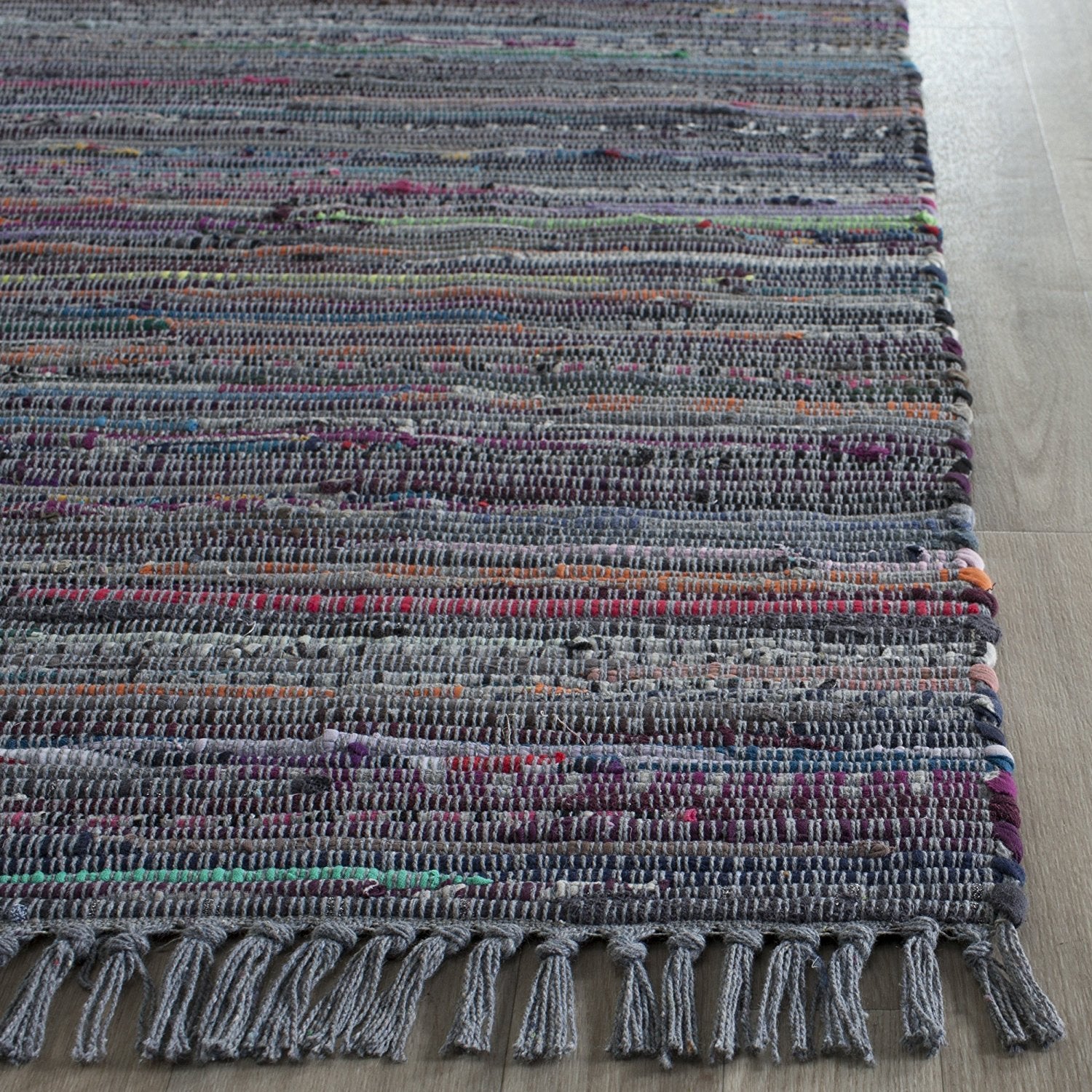 SAFAVIEH Rag Rug Collection Accent Rug - 23 x 5, Aqua & Multi, Handmade Boho Stripe Cotton, Ideal for High Traffic Areas in En