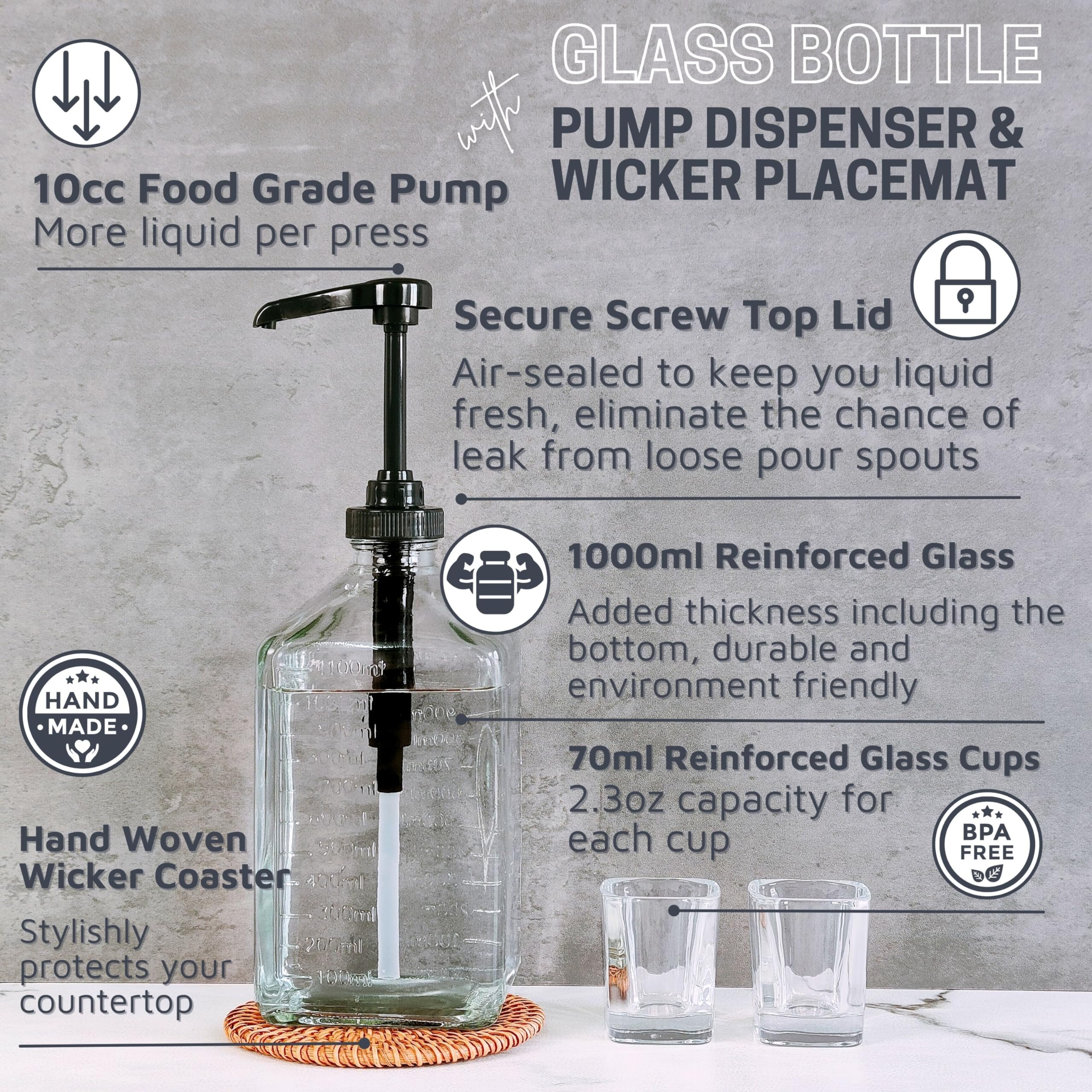 Ebun 37Oz Glass Mouthwash Dispenser For Bathroom, Mouthwash Dispenser Pump, Mouth Wash Container With Reusable Cup, Mouth Wash B
