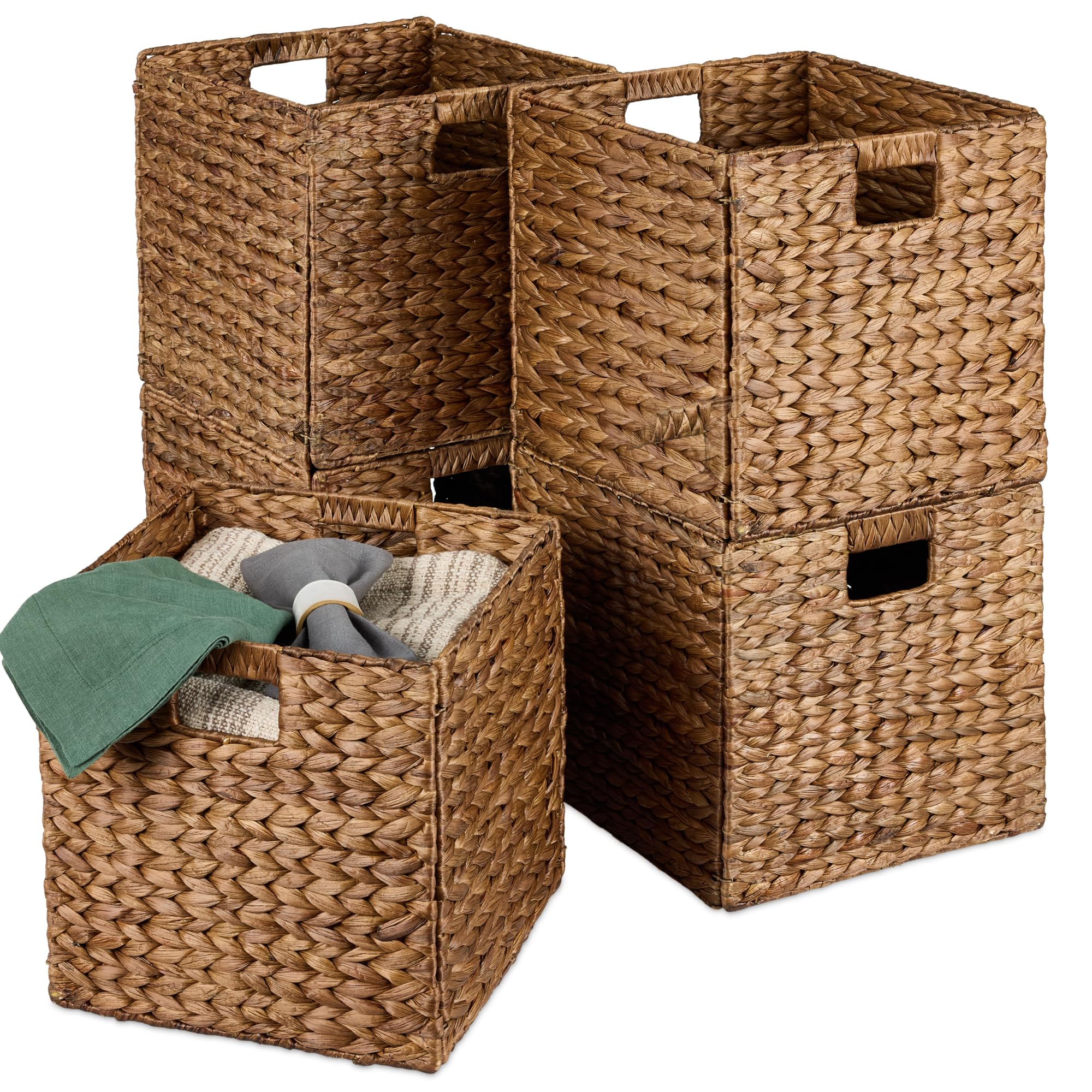 Best Choice Products 12x12in Pack of 5 Cube Storage Baskets, Water Hyacinth Multipurpose Collapsible Organizers, Handwoven Laund