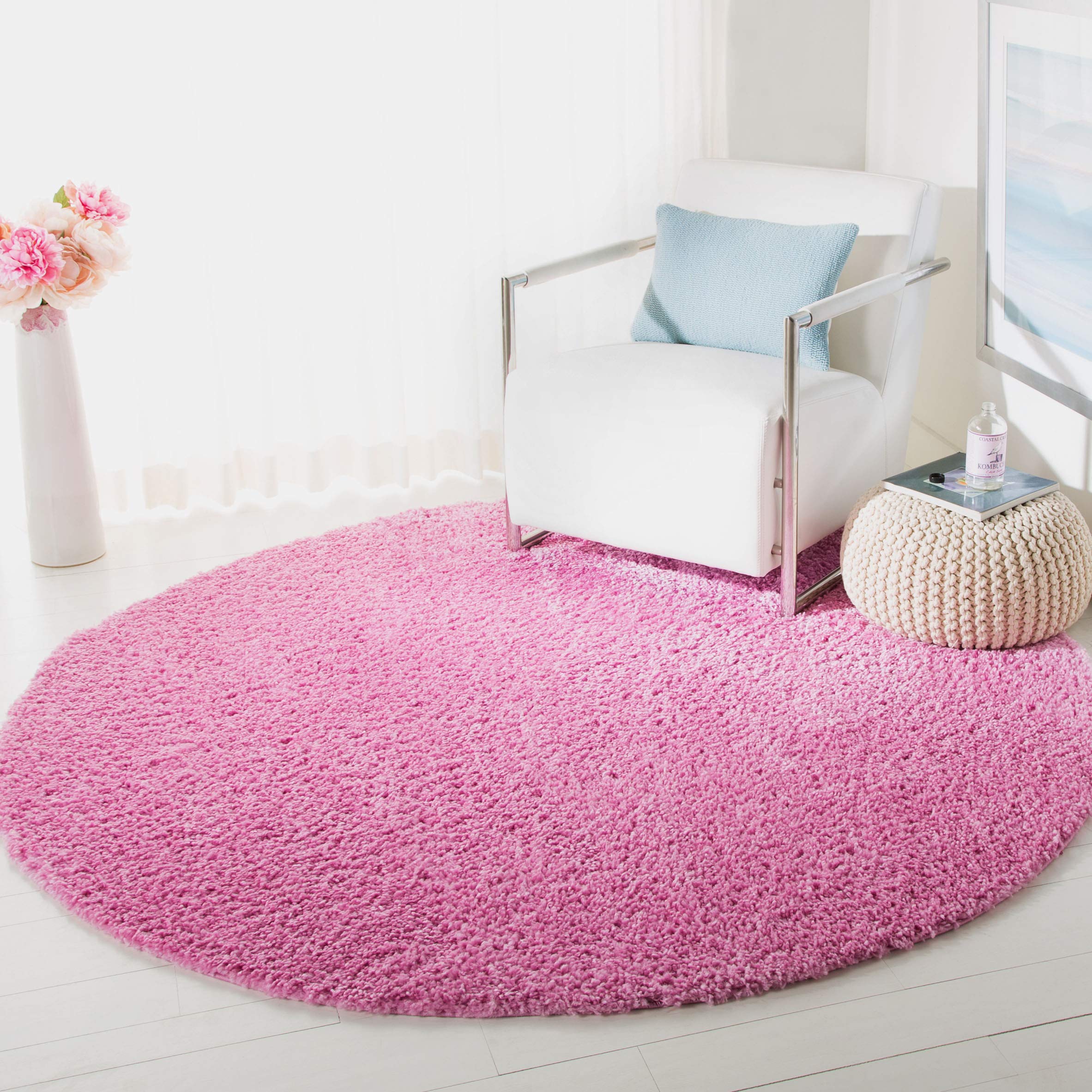 SAFAVIEH August Shag Collection Accent Rug - 4 Round, Pink, Solid Design, Non-Shedding & Easy Care, 1.2-inch Thick, Ideal for T