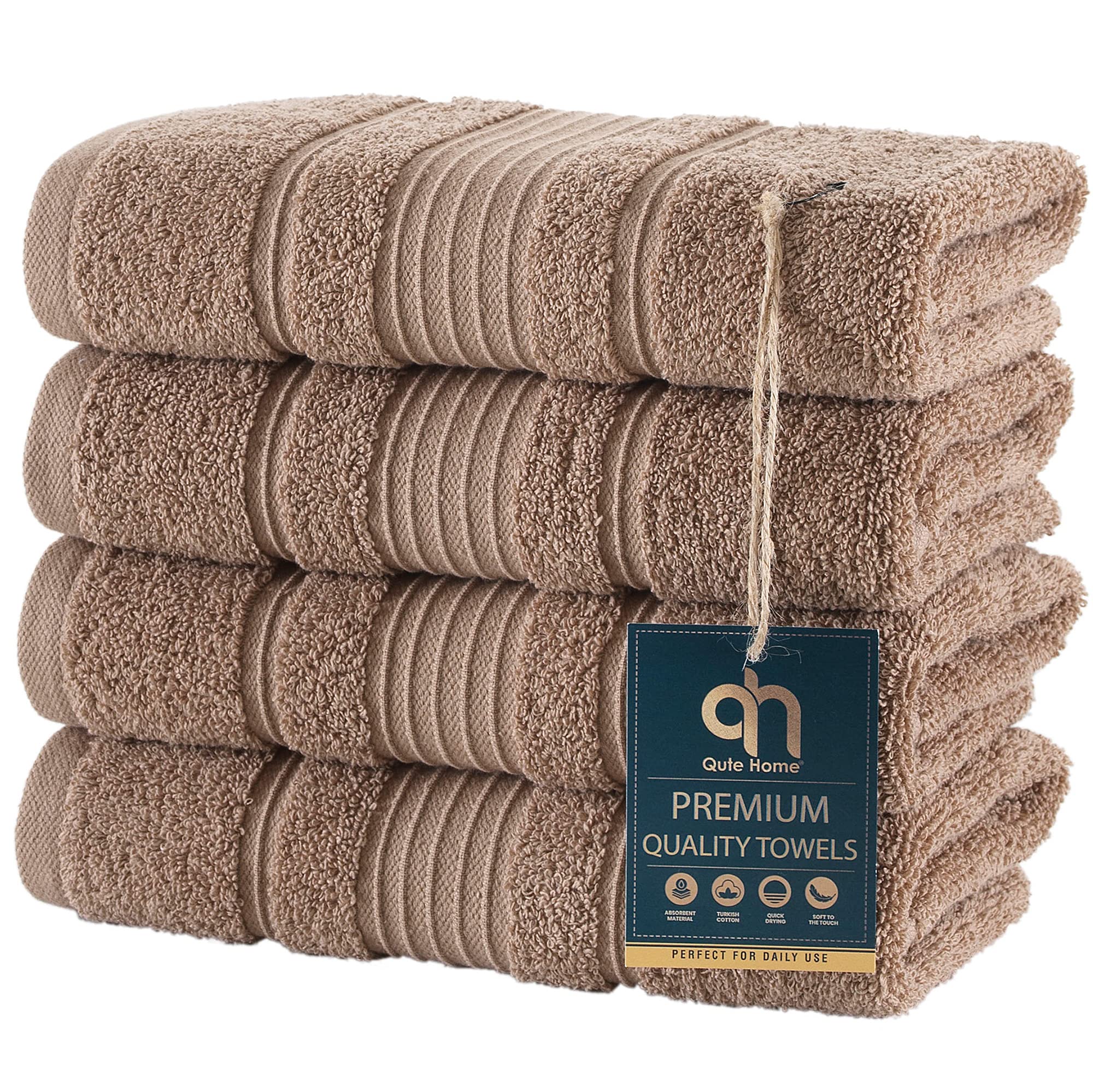 Qute Home 4-Piece Washcloths Towels Set  100% Turkish Cotton Premium Quality Towels for Bathroom  Quick Dry Soft and Absorbent Turkish Towel  Set Includes 4 Wash Cloths (Brown)