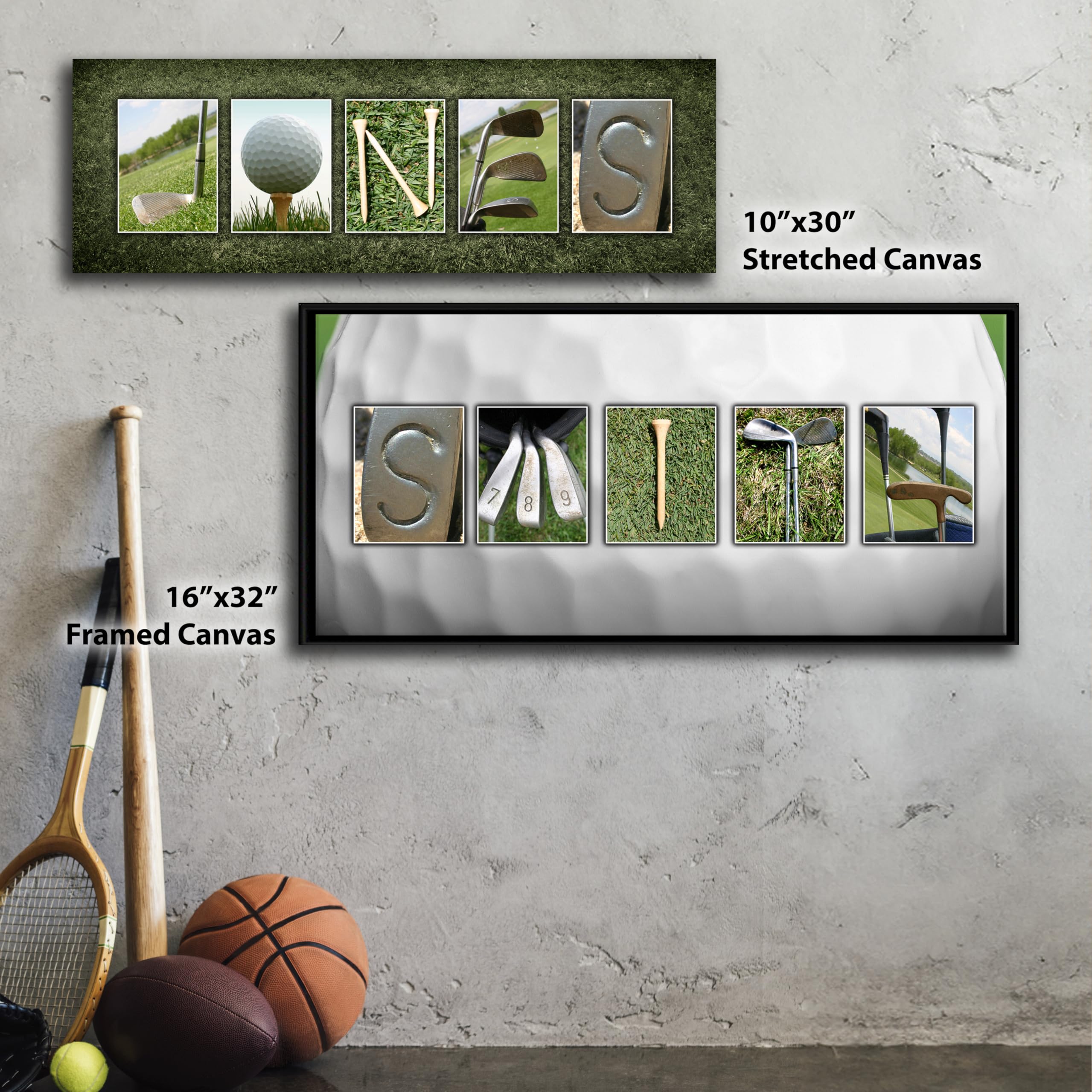 Personal-Prints Framed Canvas - Personalized Golf Name Art - 32L" x 16W" - Glass Material - Unique Gift for Golf Enthusiasts
