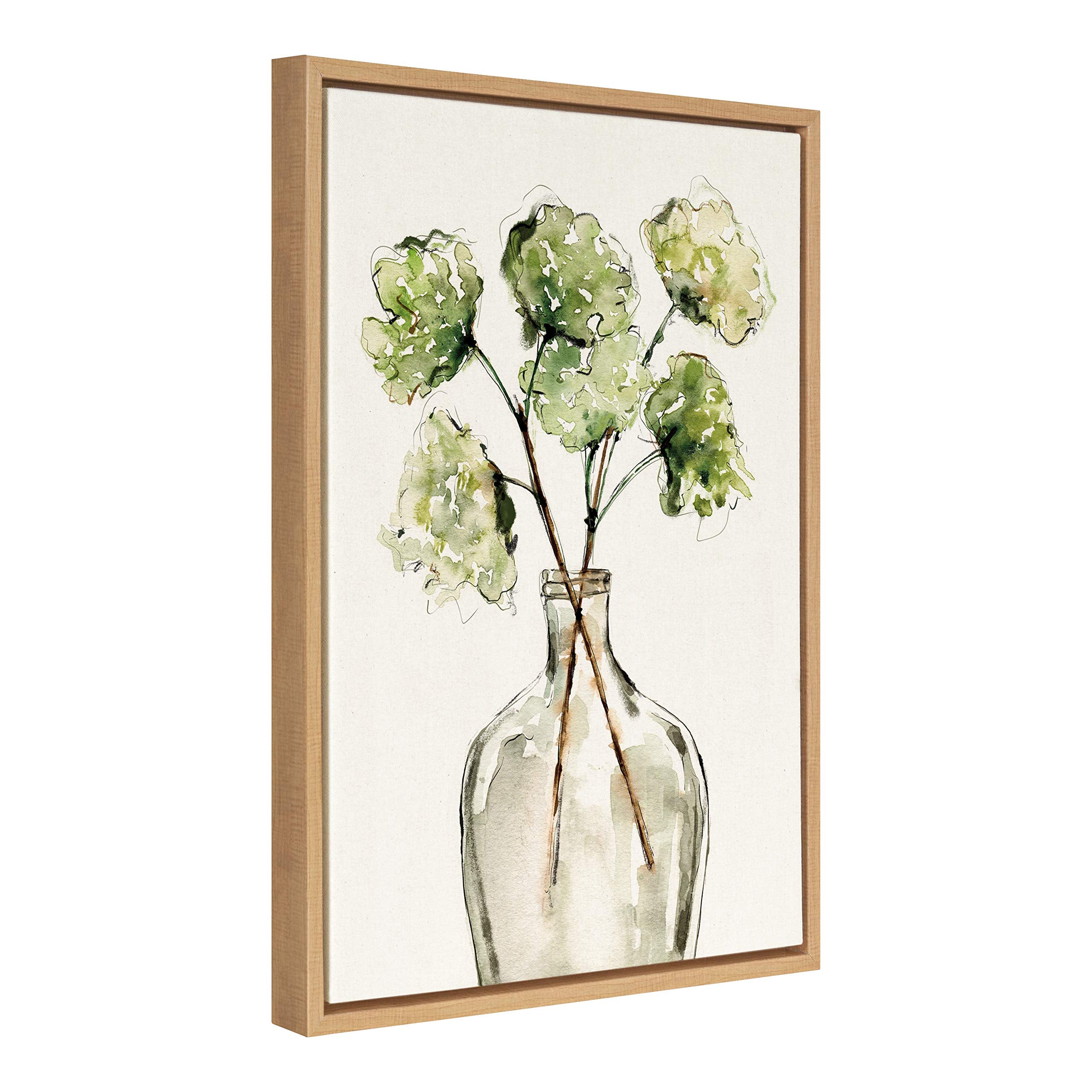 Kate And Laurel Sylvie Greenery Vase Framed Linen Textured Canvas Wall Art By Sara Berrenson, 18X24 Natural, Modern Nature Art F