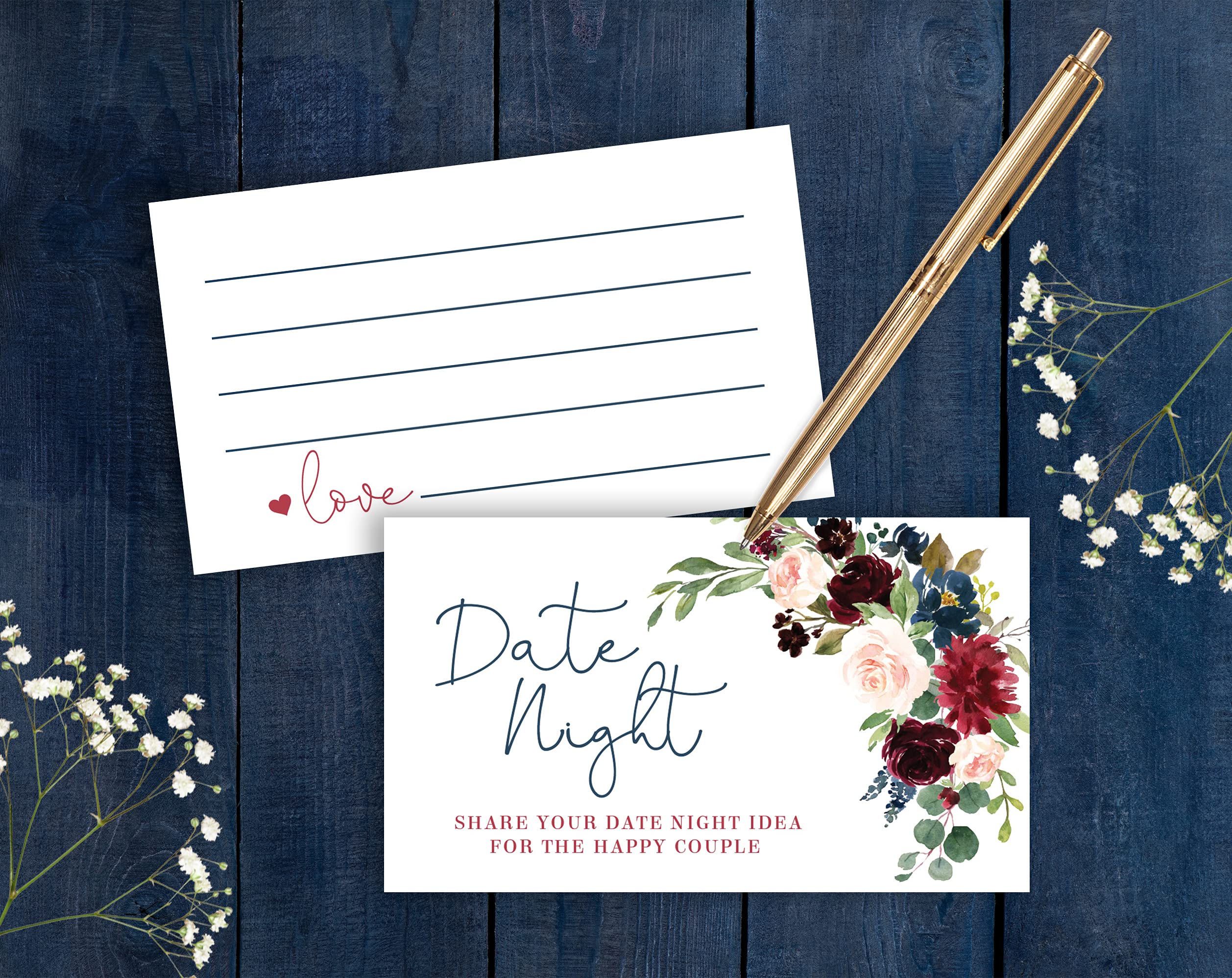 Your Main Event Prints Burgundy And Navy Floral Date Night Game Sign And Cards - Great For Bridal Showers And Weddings - 1 Self-