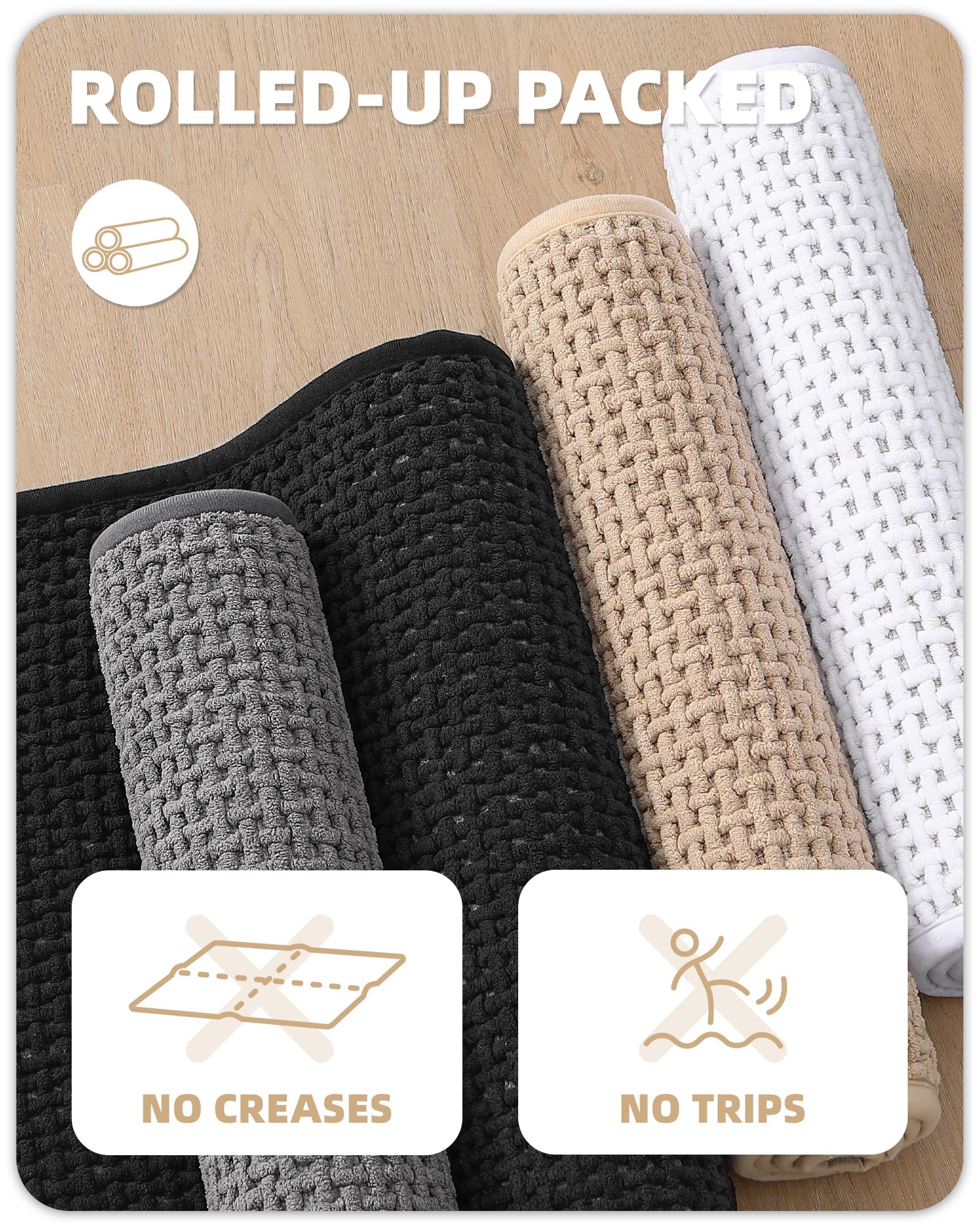 Color&Geometry Chenille Rubber Backed Beige Bathroom Rugs- Non Slip, Absorbent, Quick Dry, Washable- 23.5''X35.5'' Large Bath Ma