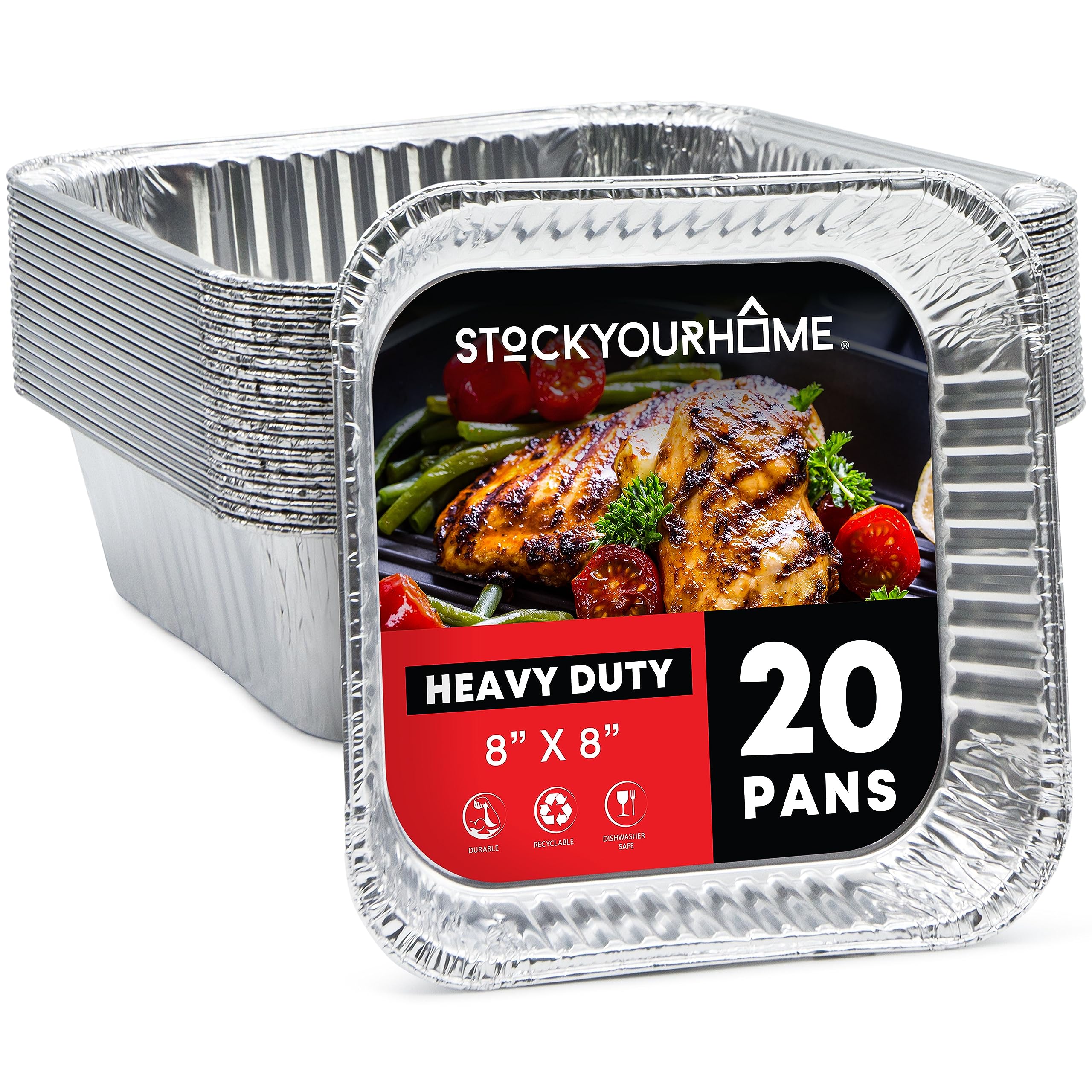 Aluminum Pans 8X8 Disposable Foil Pans (20 Pack) - 8 Inch Square Pans - Tin Foil Pans Great For Cooking, Heating, Storing, Prepp