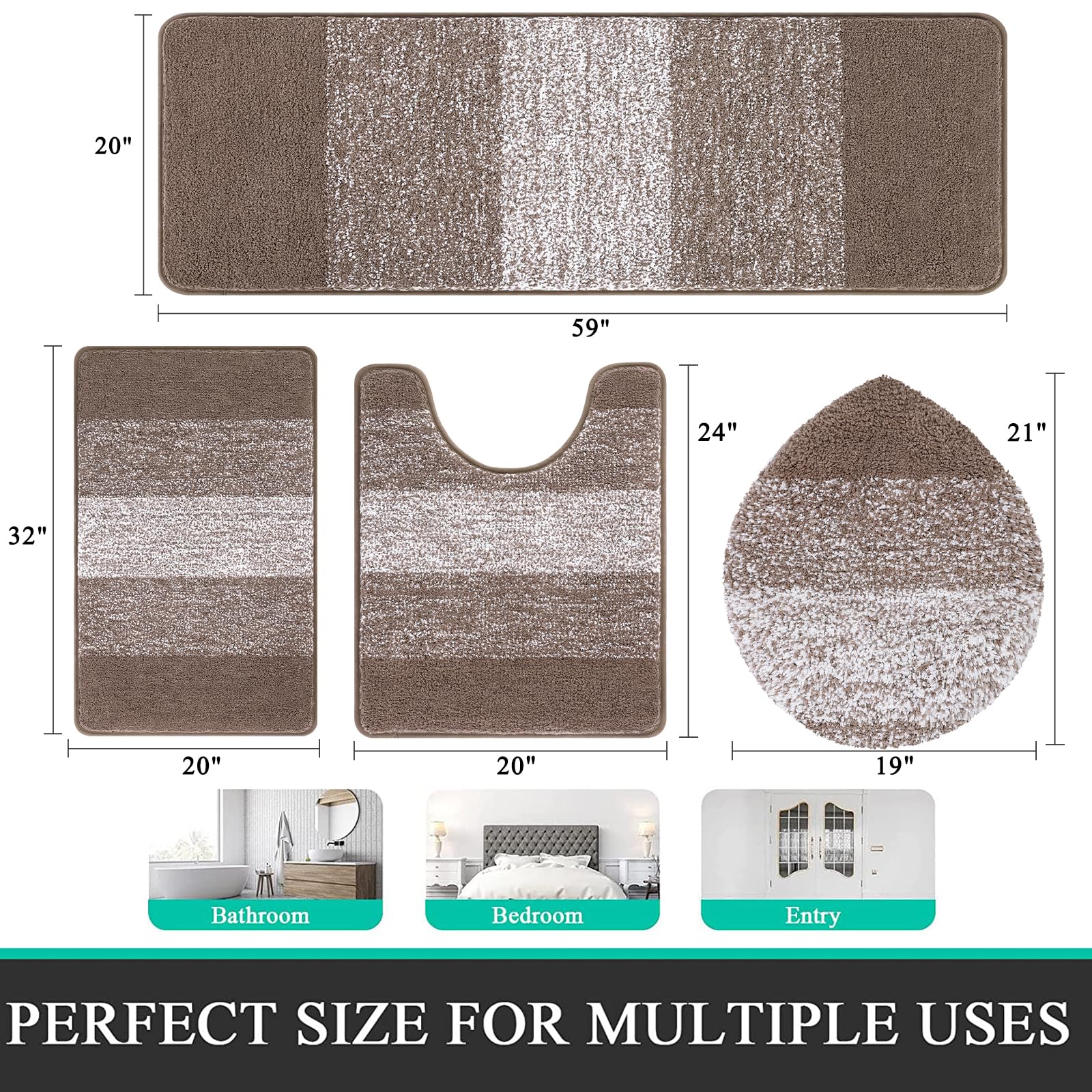 Bsmathom Bathroom Rugs Sets 4 Piece With Toilet Lid Cover, Non-Slip Bathroom Rugs And Mats Sets, Absorbent Bath Rugs For Bathroo