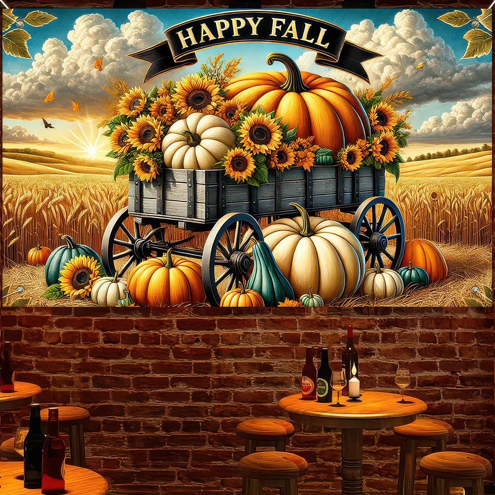 BlissYard 71x43 Inchs Happy Fall Banner Autumn Sunflower Pumpkin Backdrop Outdoor Indoor Decorations Fall Thanksgiving Truck Ban