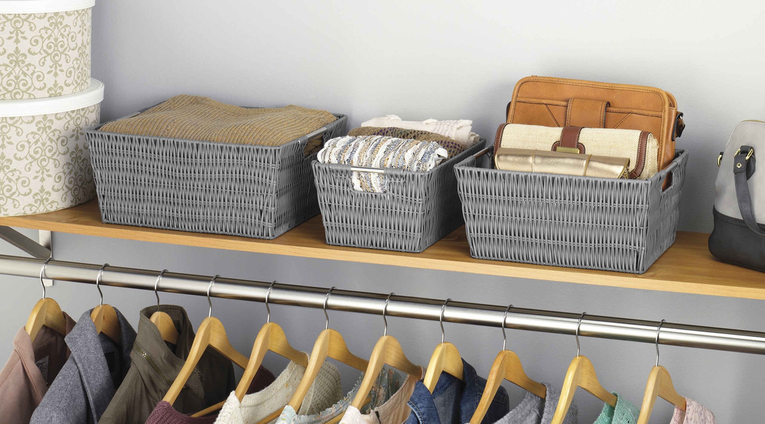 Whitmor Rattique Storage Baskets - Grey (3 Piece Set)