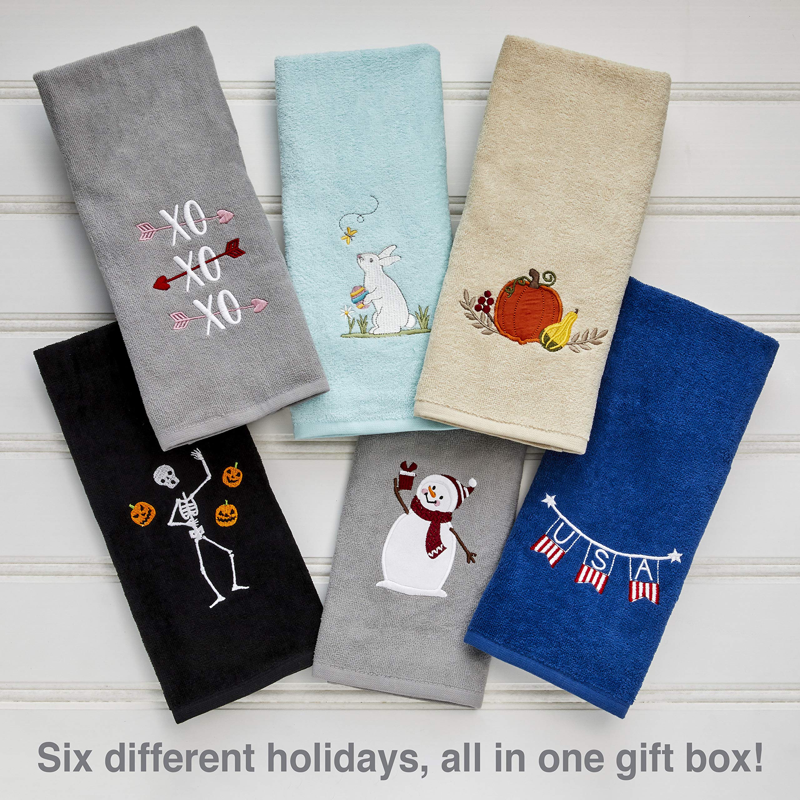 Skl Home Holidays 6-Piece Hand Towel Set, Assorted 6 Count