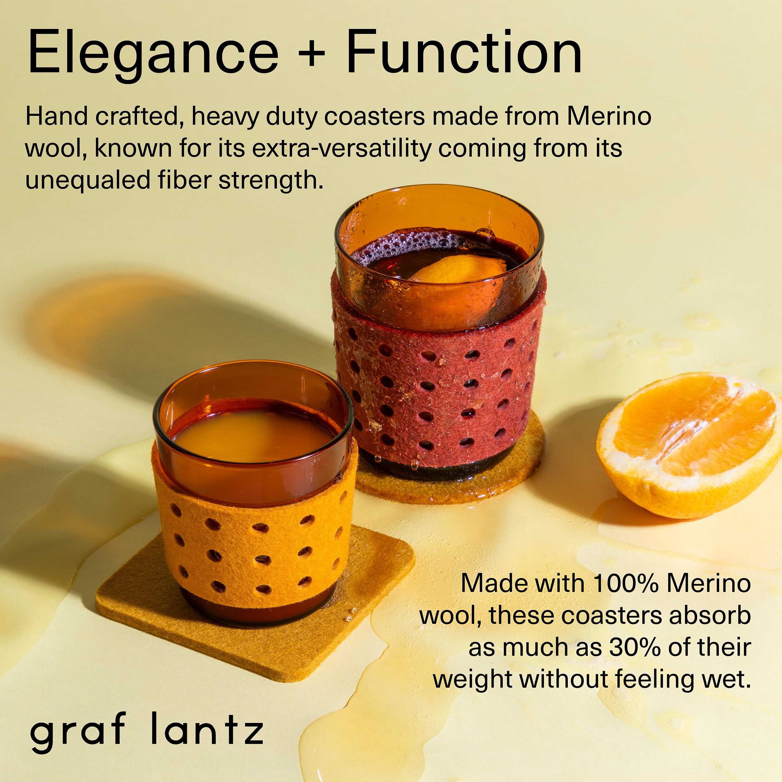 Graf Lantz - Bierfilzl Felt Coasters - Round - 100% Merino Wool - Moisture Wicking - Heat Resistant - Sustainable - Home Decor -