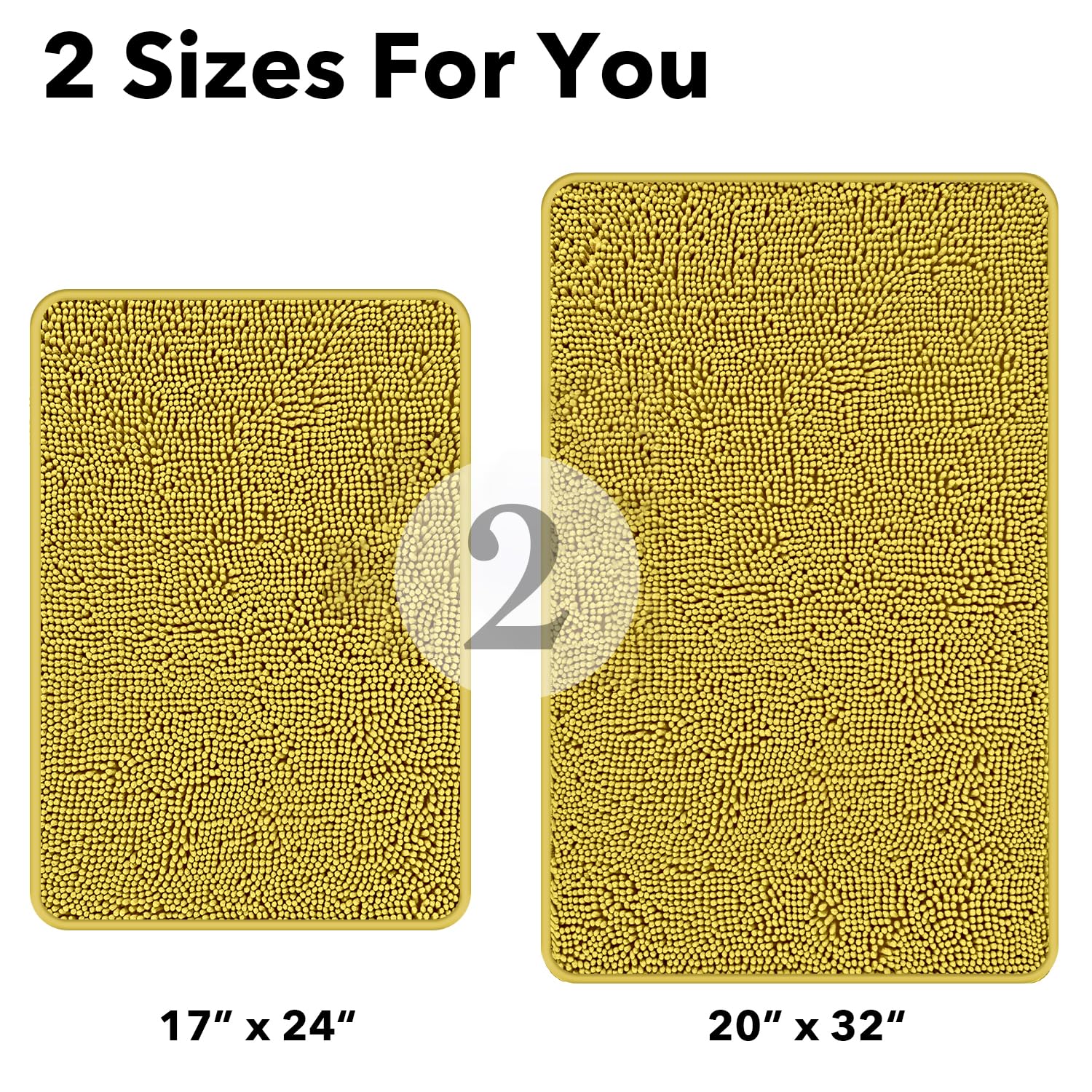 Pureswan Mustard Bathroom Rugs Sets 2 Piece - Absorbent And Washable Bath Mat, Non-Slip, Thick Soft Chenille Bath Rugs For Bathr