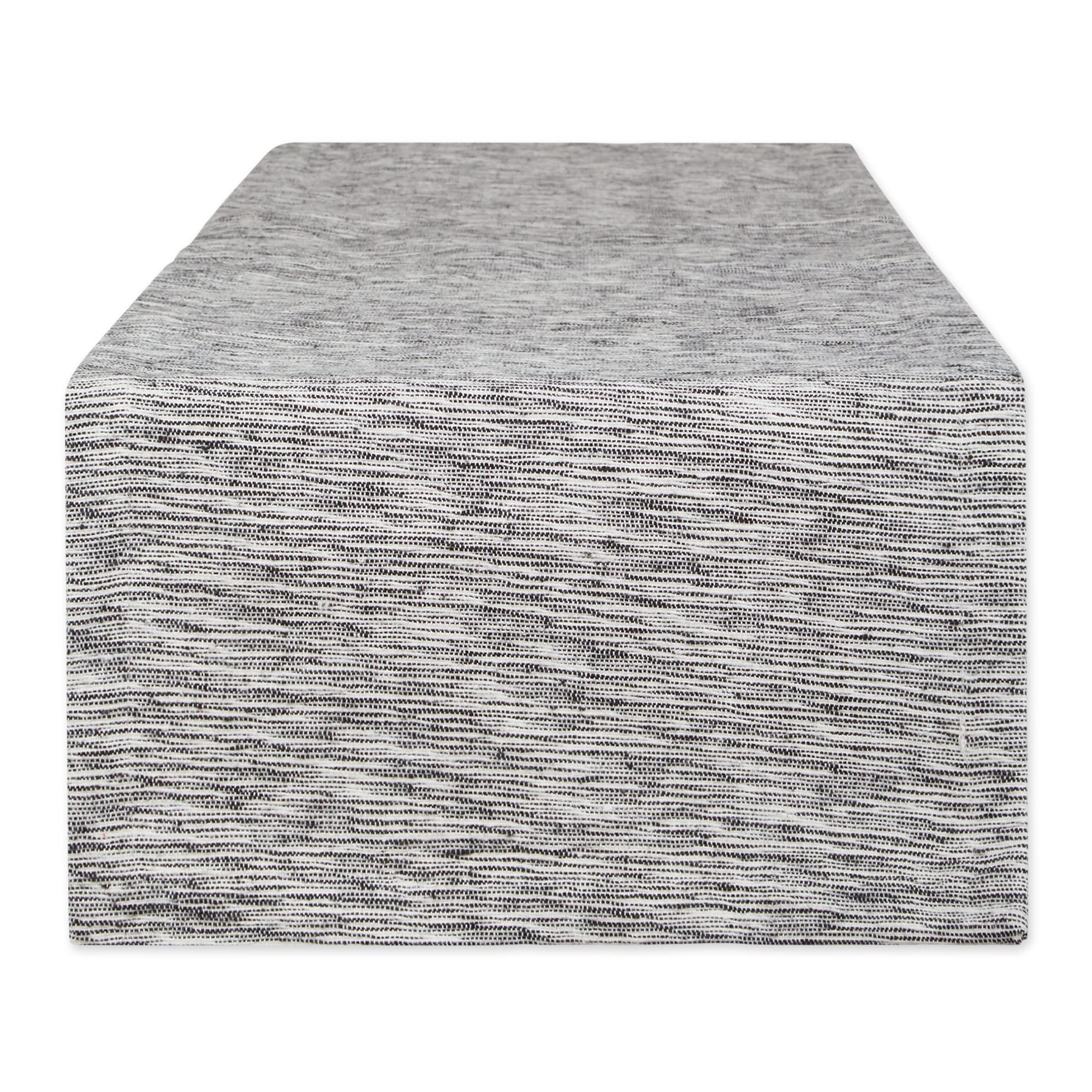 BLACK/OFF-WHITE TONAL RECYCLED COTTON SLUBBY RIB TABLE RUNNER 14x72