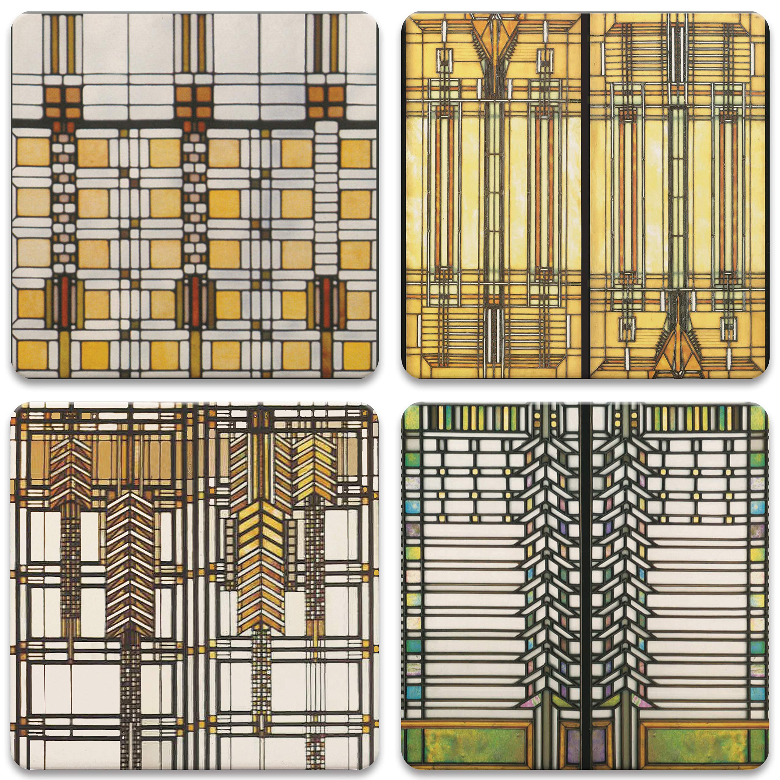 Coasterstone Absorbent Coasters, 4-1/4-Inch, ''Frank Lloyd Wright Art Glass Collection'', Set Of 4