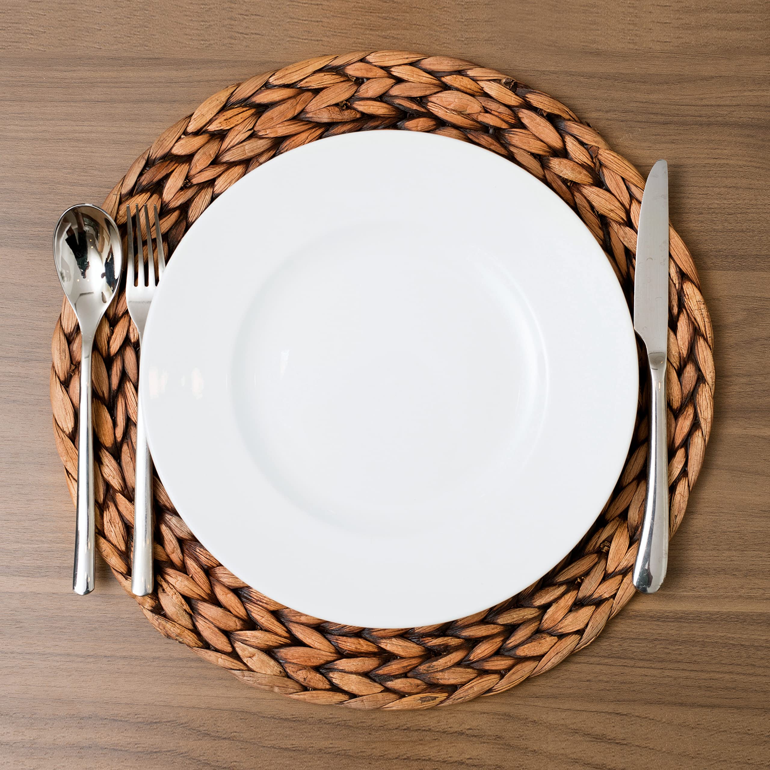 Cenboss Woven Placemats (11.8'' Set Of 8, Brown Wash) Round Placemats, Wicker Placemats, Rattan Placemats, Plate Chargers
