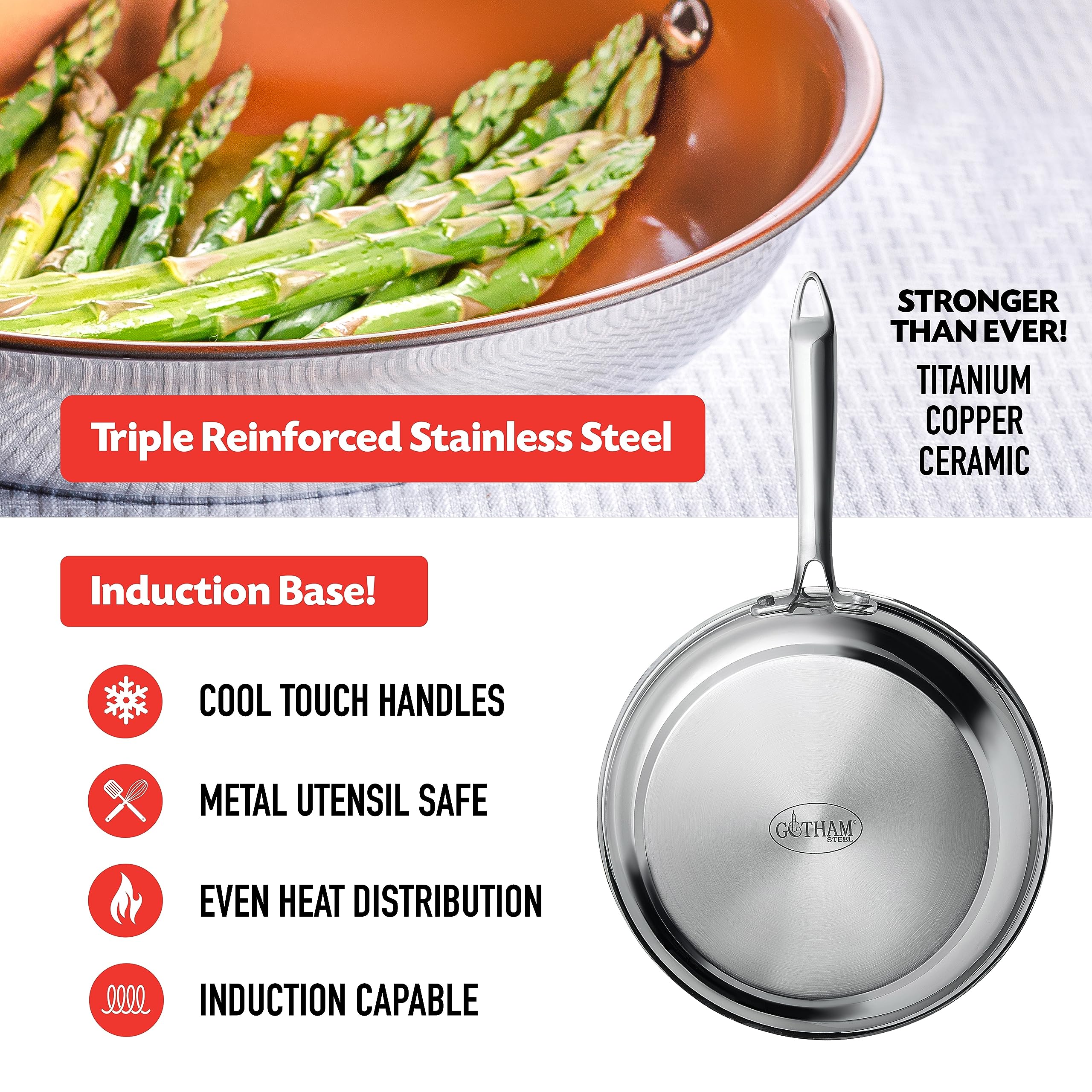 Gotham Steel Stainless Steel 2 Pack 10'' And 11'' Nonstick Frying Pan Set, Induction Base Stainless Steel Skillet Set + Stainles