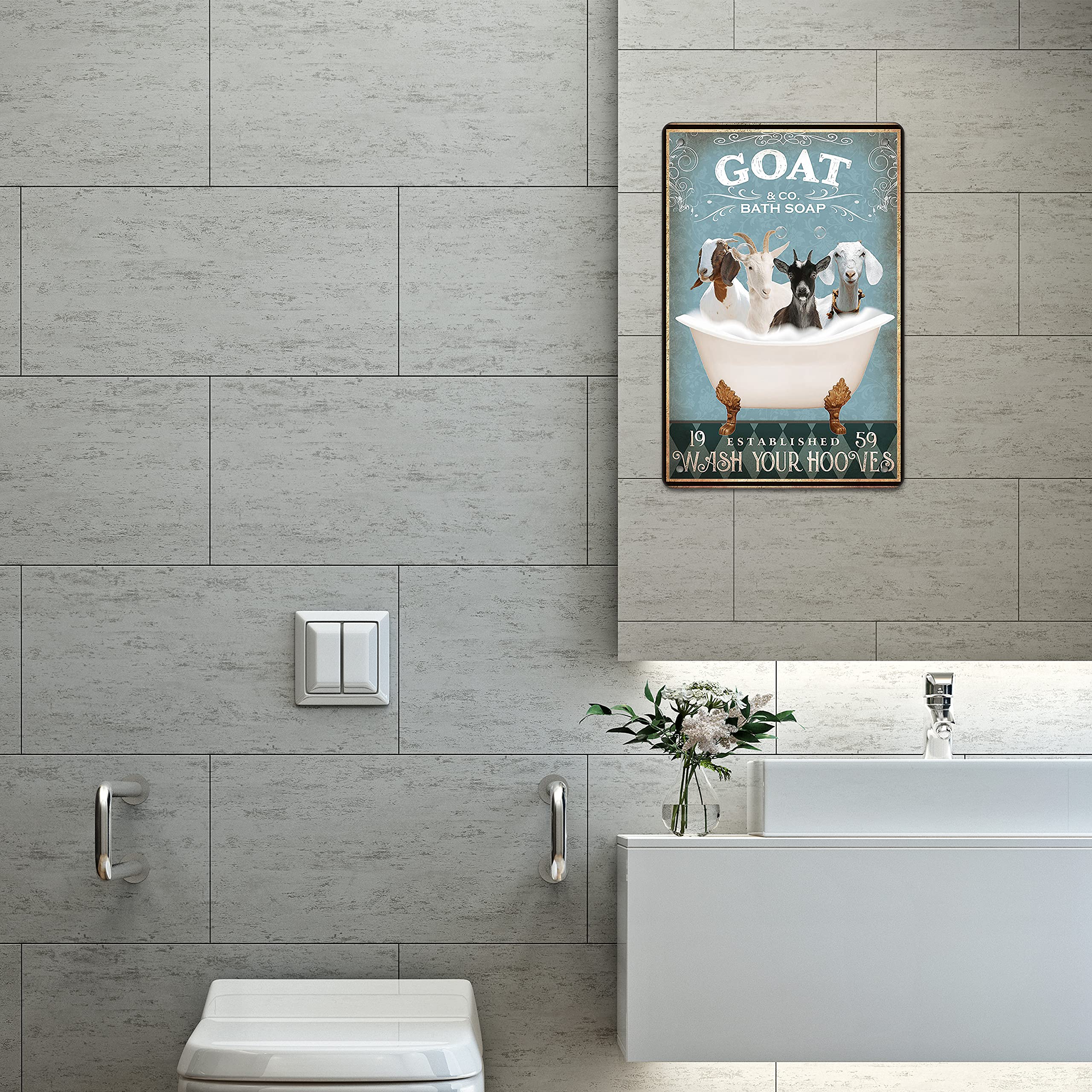 Funny Goat Decor Bathroom Decor Bathtub Decor Goat lovers Goat Accessories Farm Decor Goat Signs Wall Art Poster Retro Metal Poster Bar Home Bathroom Wall Decoration Sign 8x12 Inch