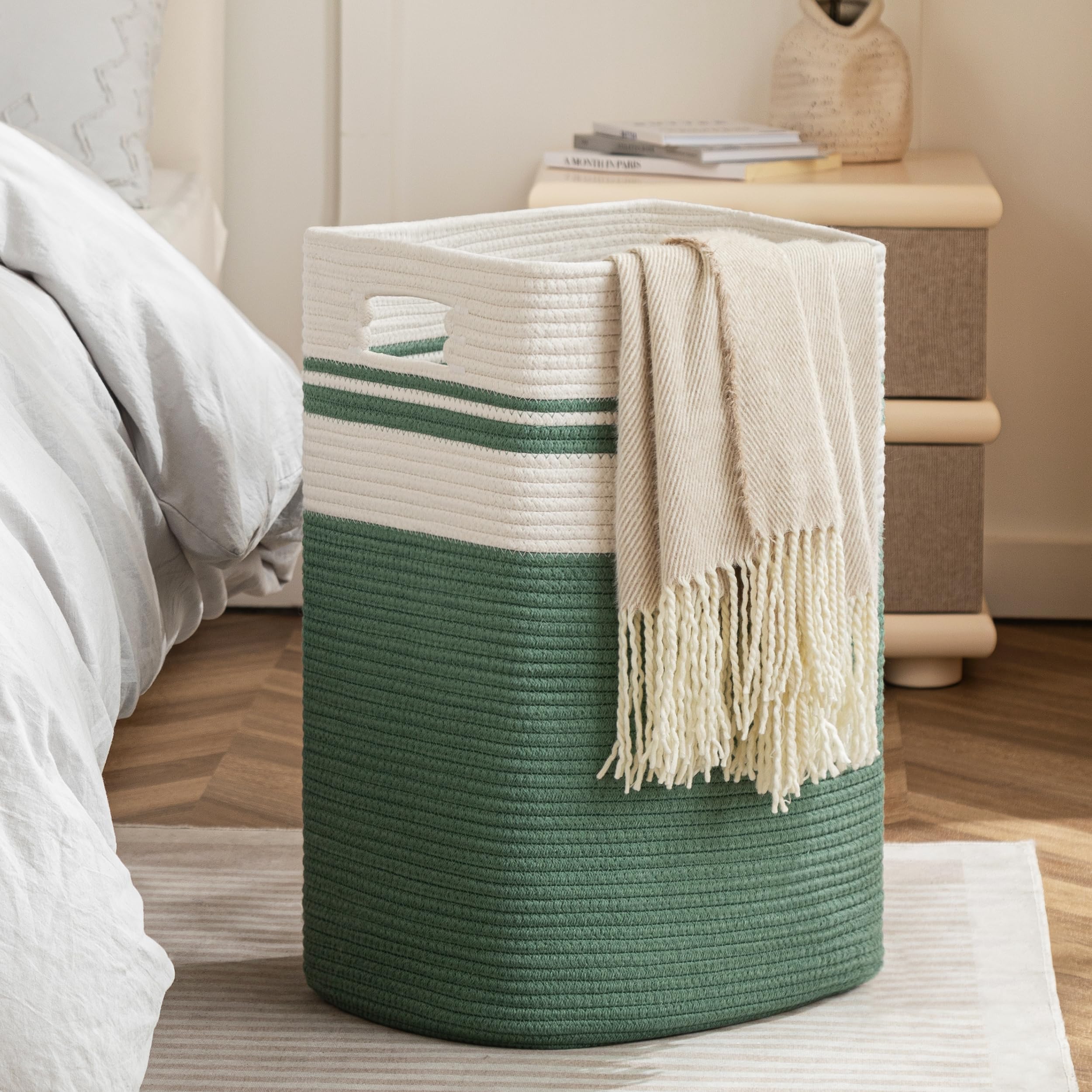 Joybest Cotton Laundry Hamper, Large Woven Rope Basket With Handles For Living Room And Bedroom, Stylish Storage Basket For Clot