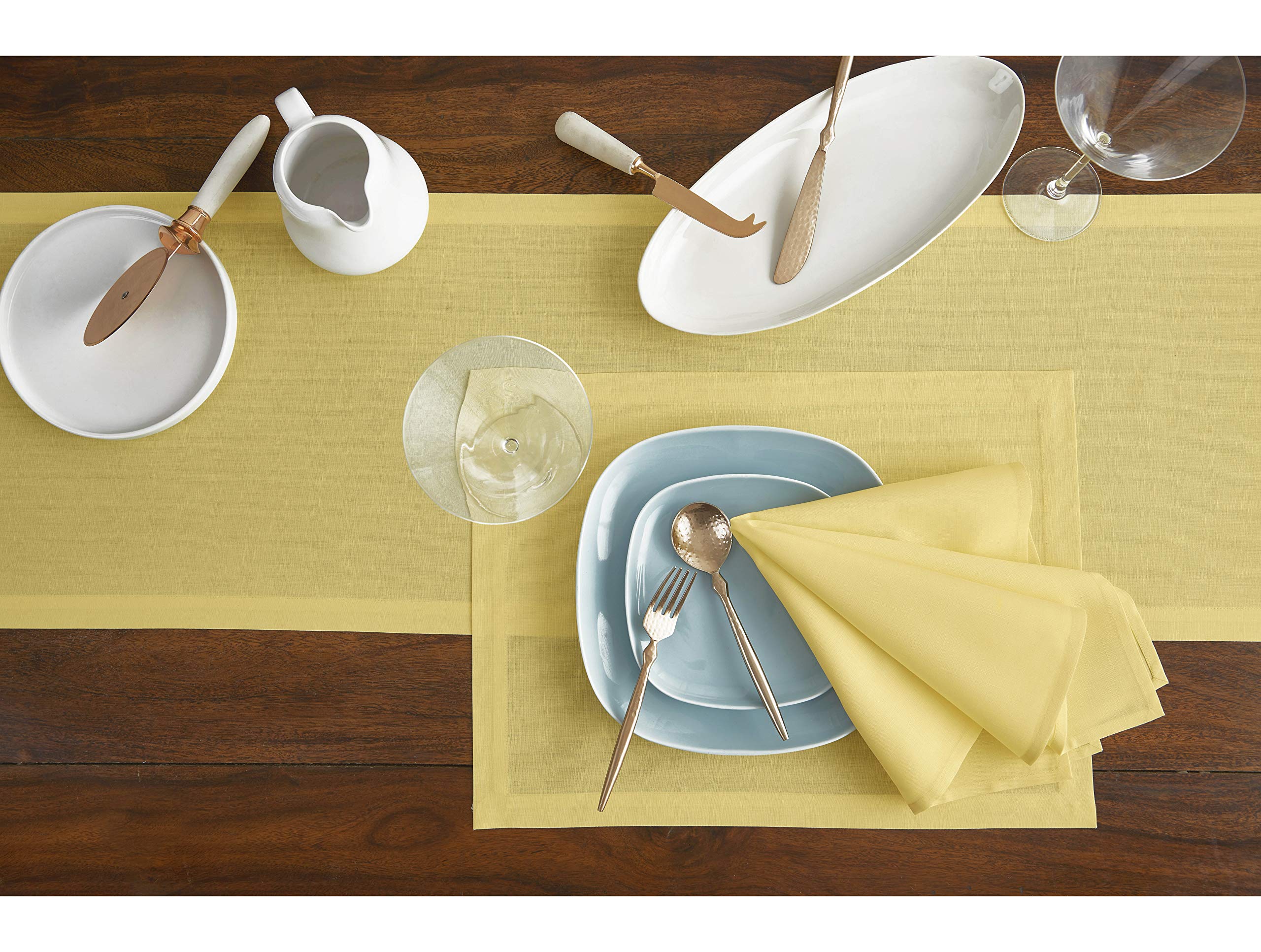 Solino Home Dinner Napkins 20 X 20 Inch - Dru Cotton Linen Yellow Cloth Napkins Set Of 4 For Spring, Easter - Handcrafted And Ma