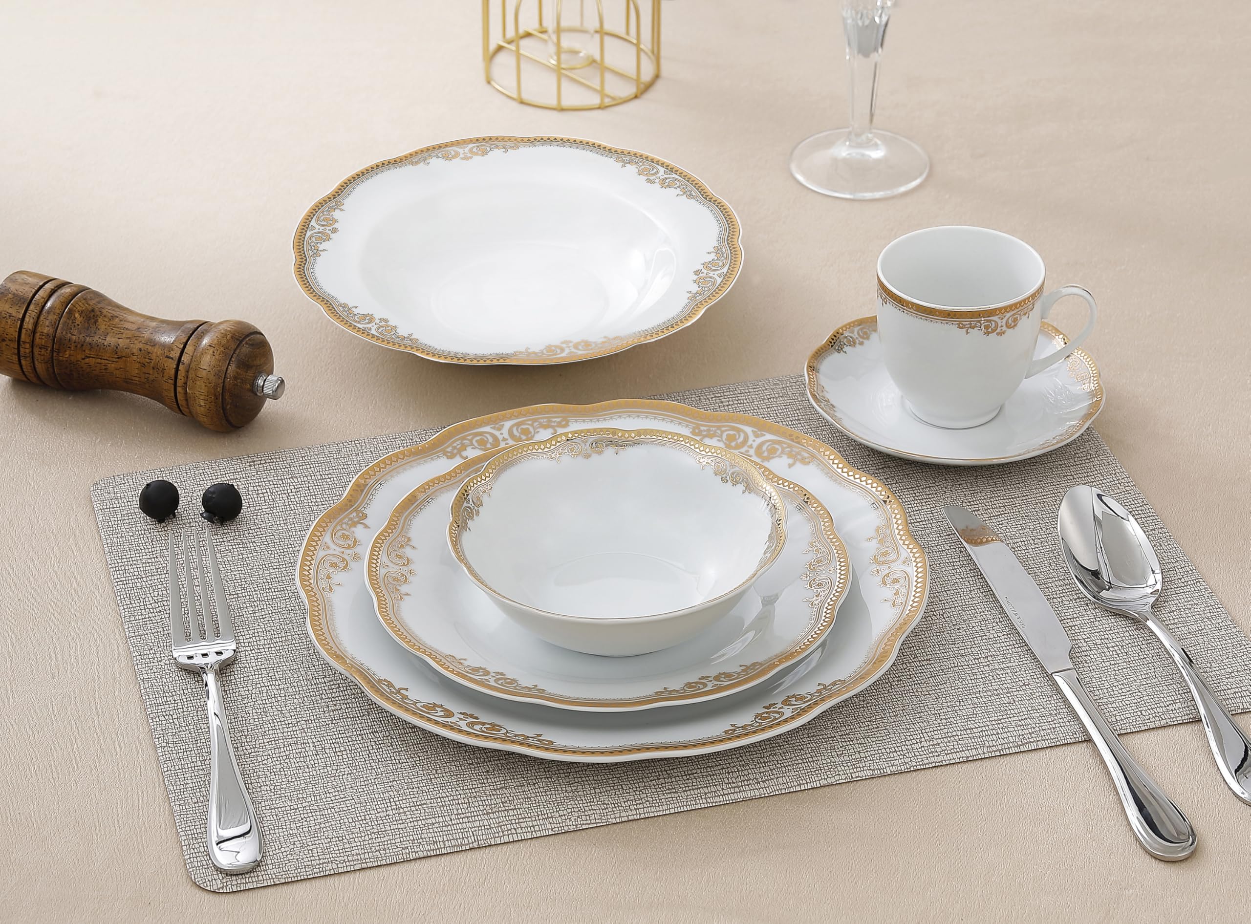 Lorenzo Import Catherine 57-Piece Wavy Porcelain Dinnerware Set