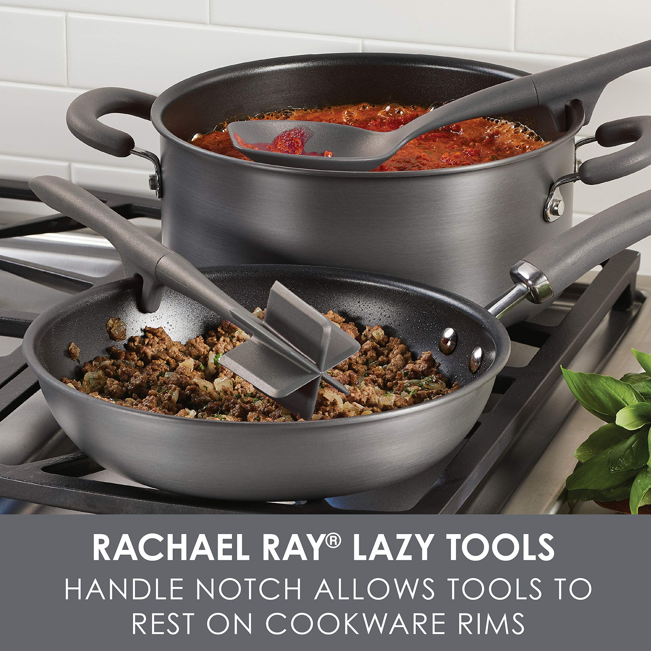 Rachael Ray Tools And Gadgets Lazy Crush & Chop, Flexi Turner, And Scraping Spoon Set / Cooking Utensils - 3 Piece, Gray