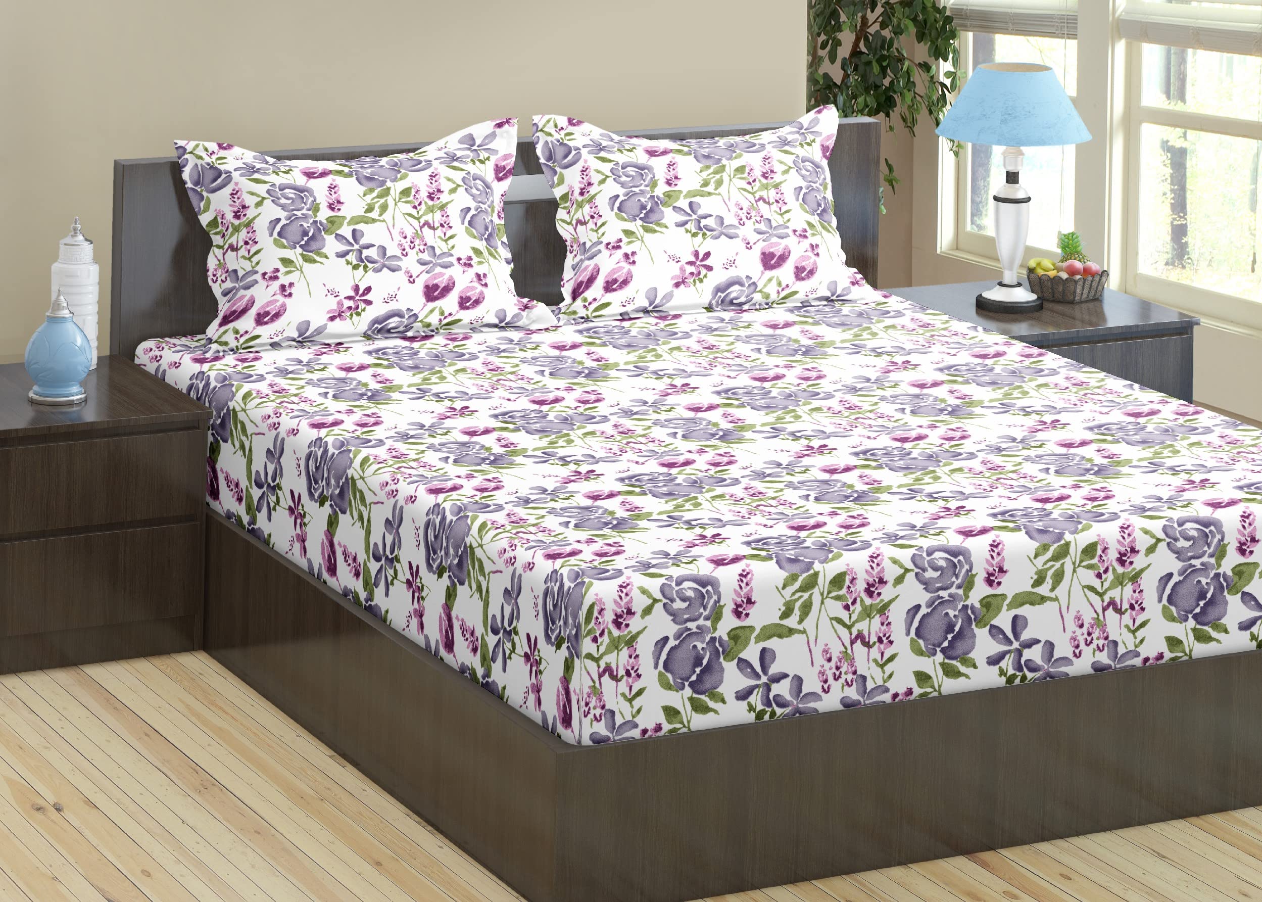 Trance Home Linen 180Tc 100% Cotton 78X78 Elastic Fitted Bedsheet Super King Bed Size | Printed Fitted Sheet | Elasticated Fit