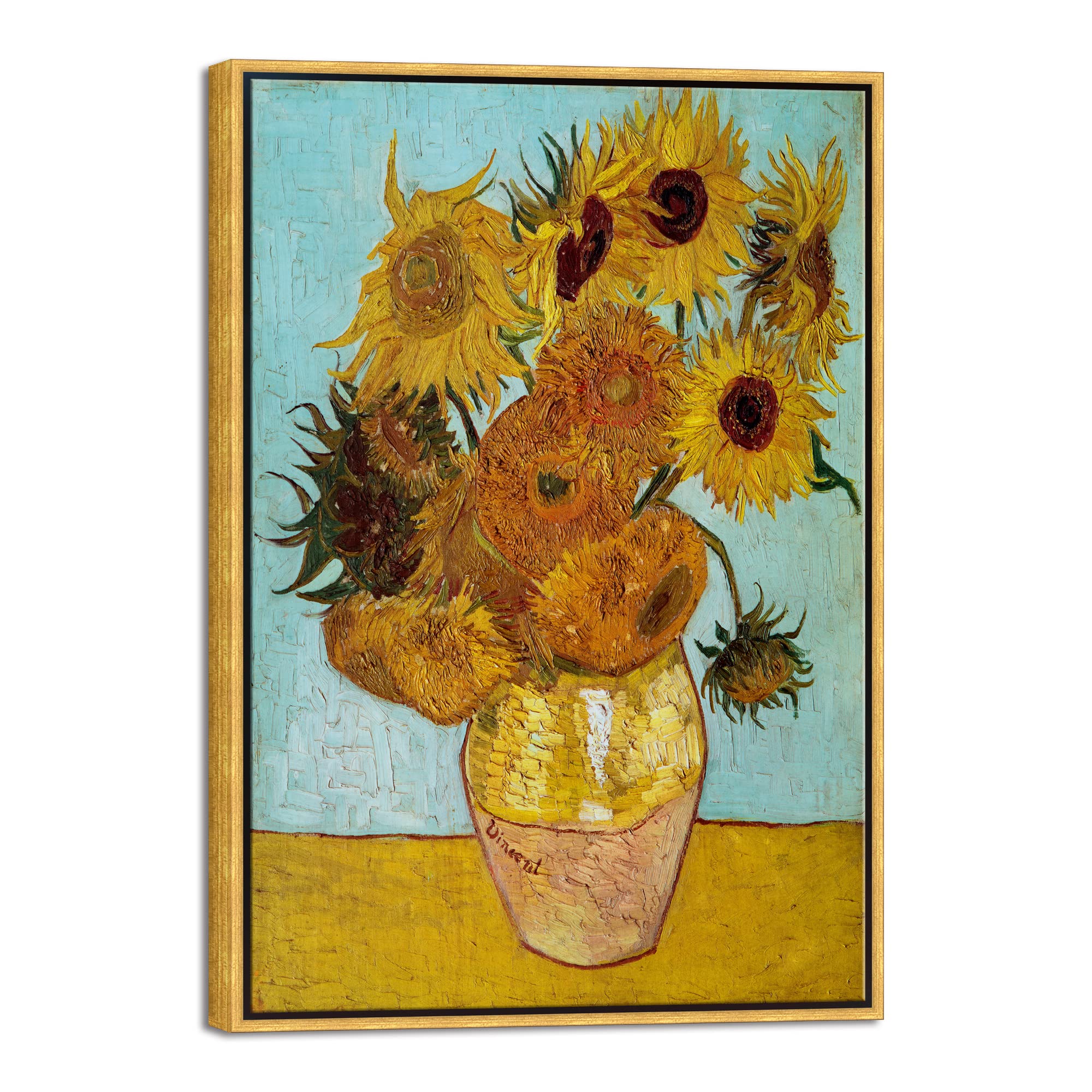 Wieco Art Framed Wall Art Of Sunflower By Vincent Van Gogh Paintings Reproduction Abstract Canvas Prints For Home Living Room De