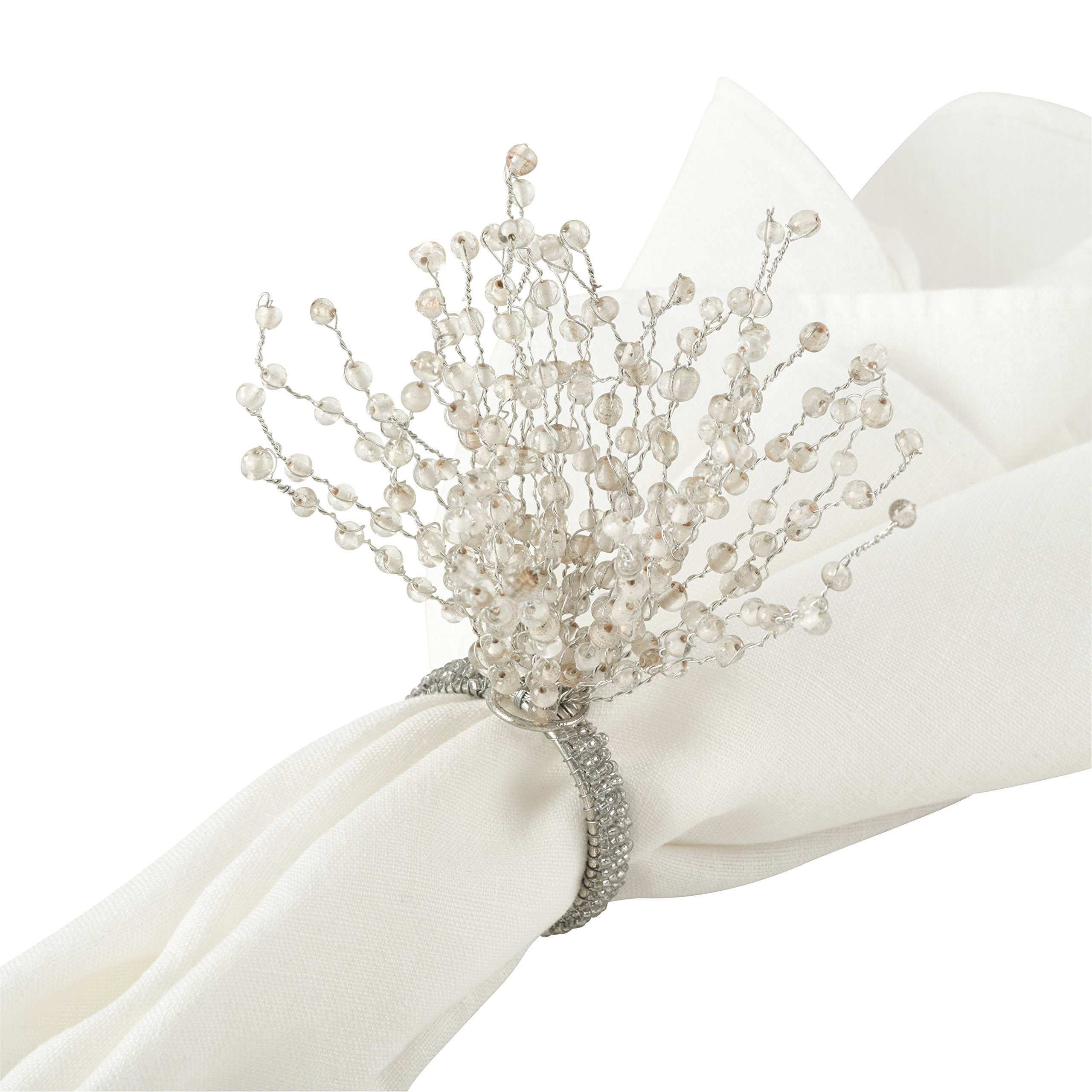Saro Lifestyle Beaded Burst Design Napkin Ring (Set Of 4), Silver